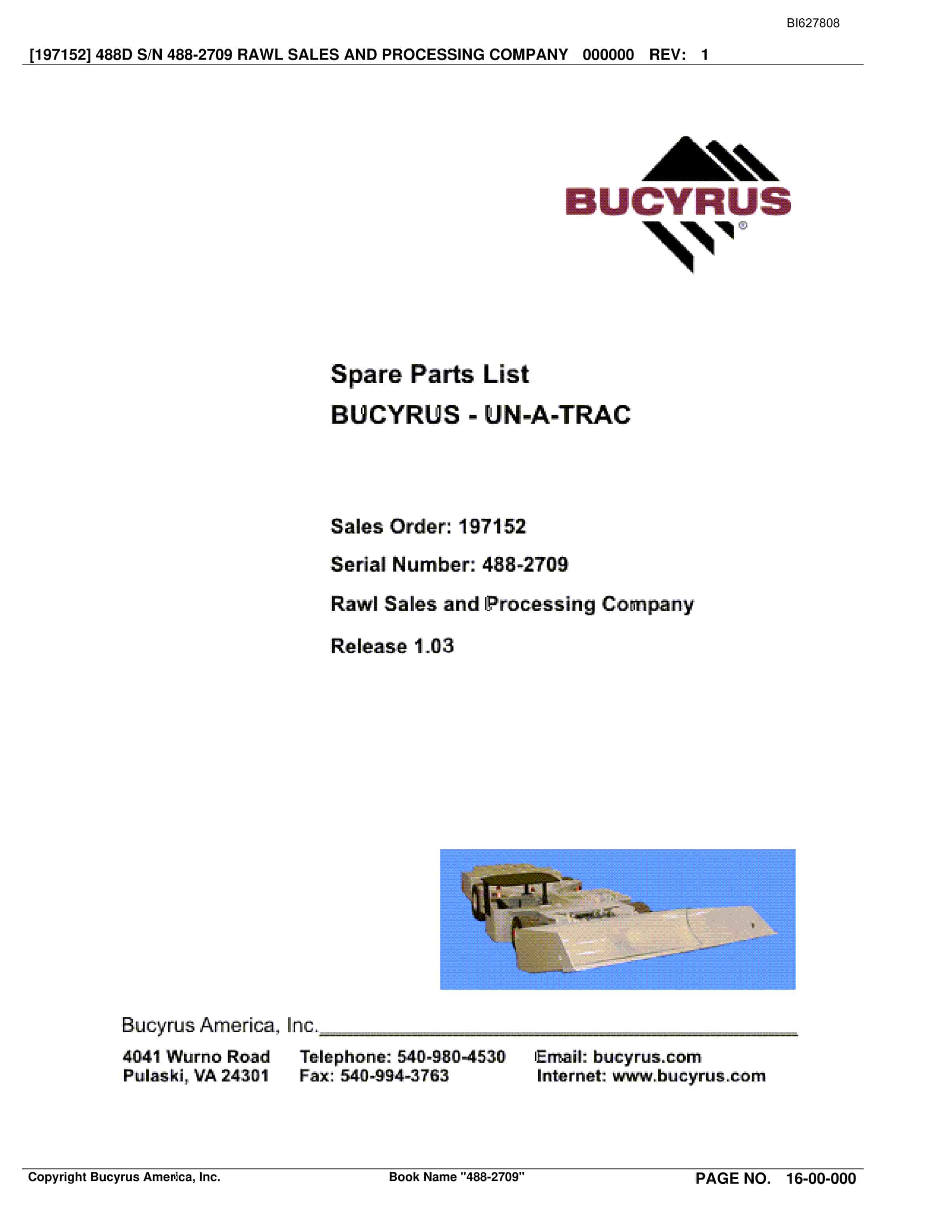 Bucyrus 488-2709 UN-A-TRAC Spare Parts List BI627808