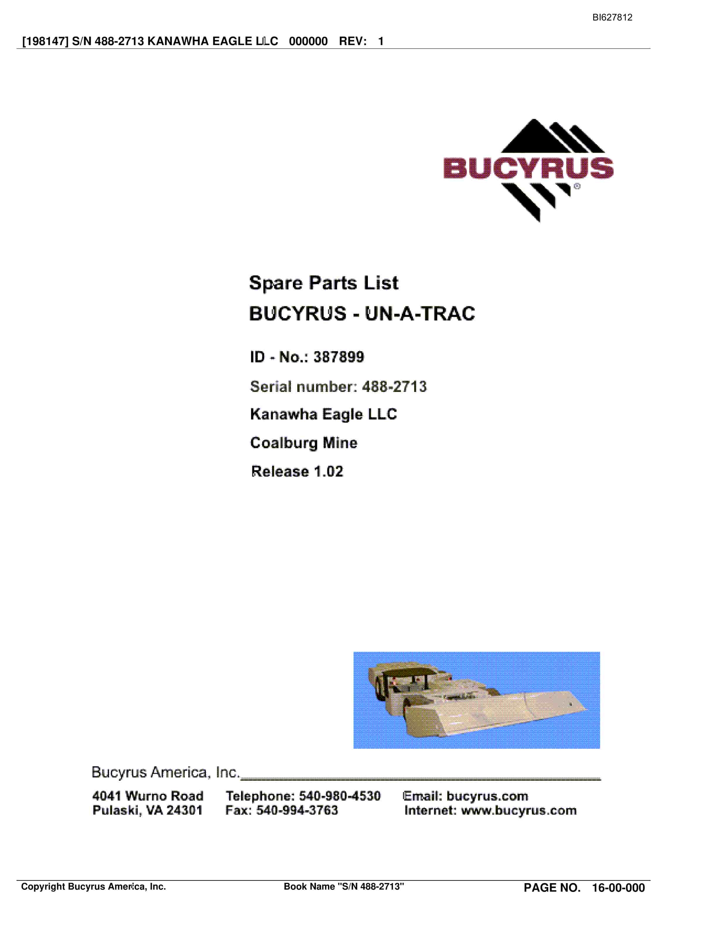 Bucyrus 488-2713 UN-A-TRAC Spare Parts List BI627812
