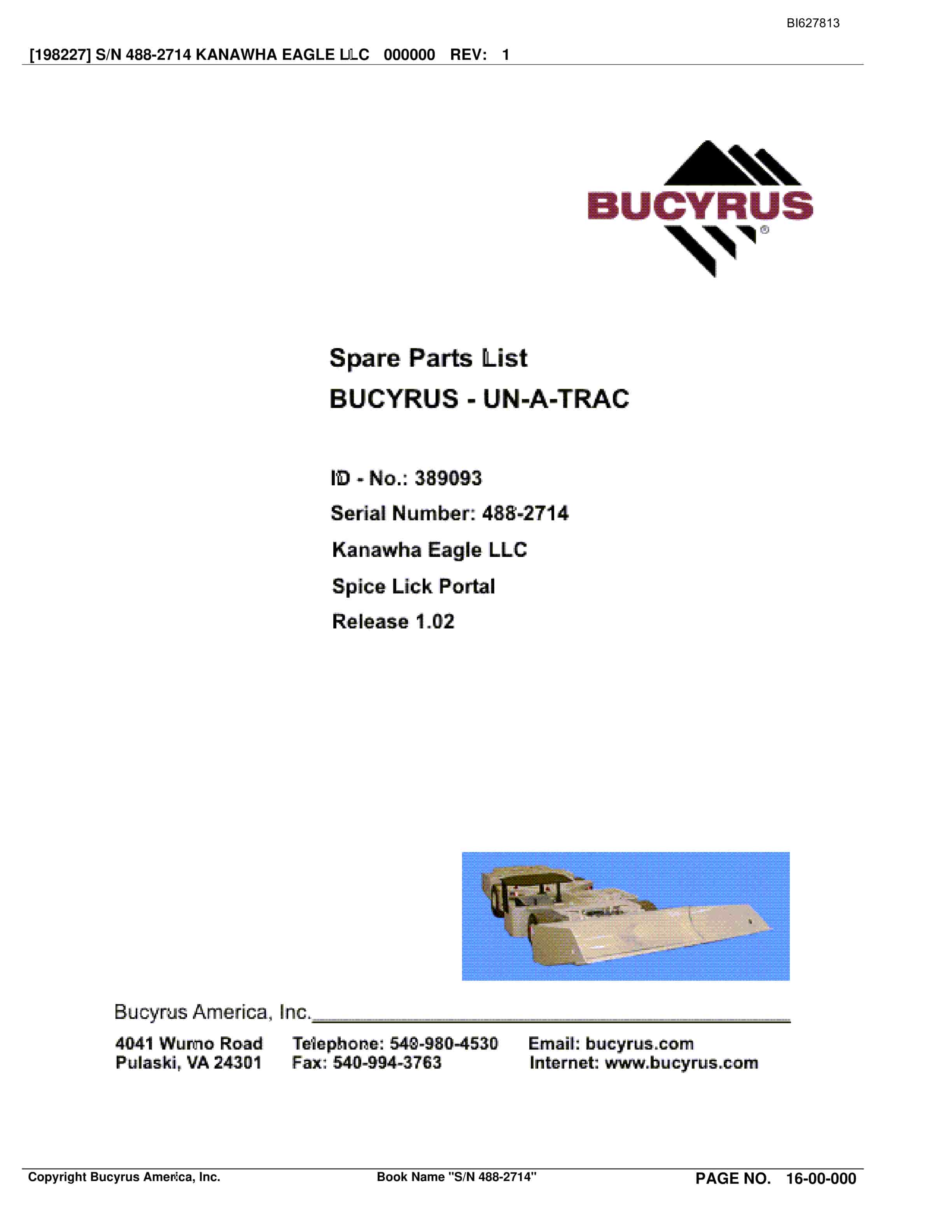 Bucyrus 488-2714 UN-A-TRAC Spare Parts List BI627813