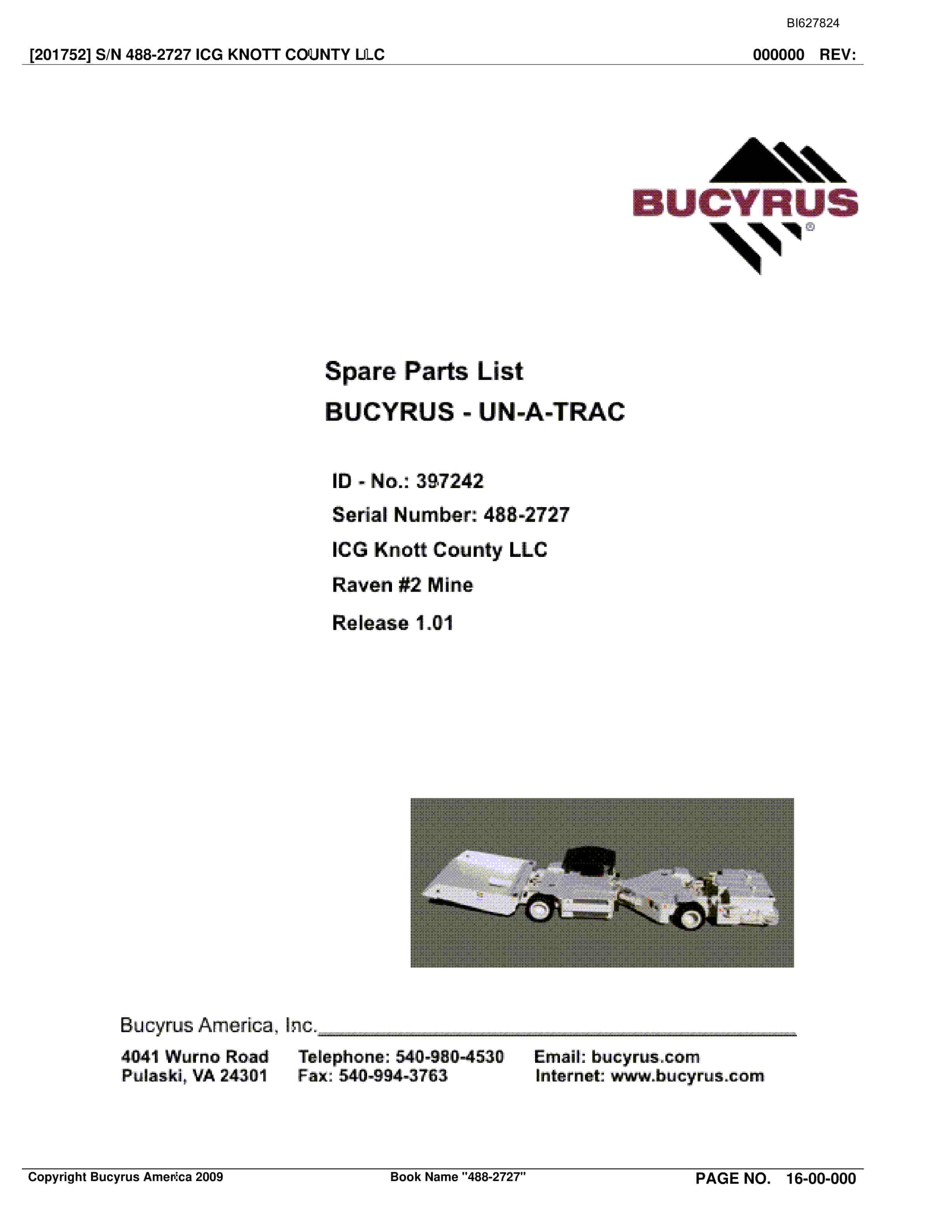 Bucyrus 488-2727 UN-A-TRAC Spare Parts List BI627824