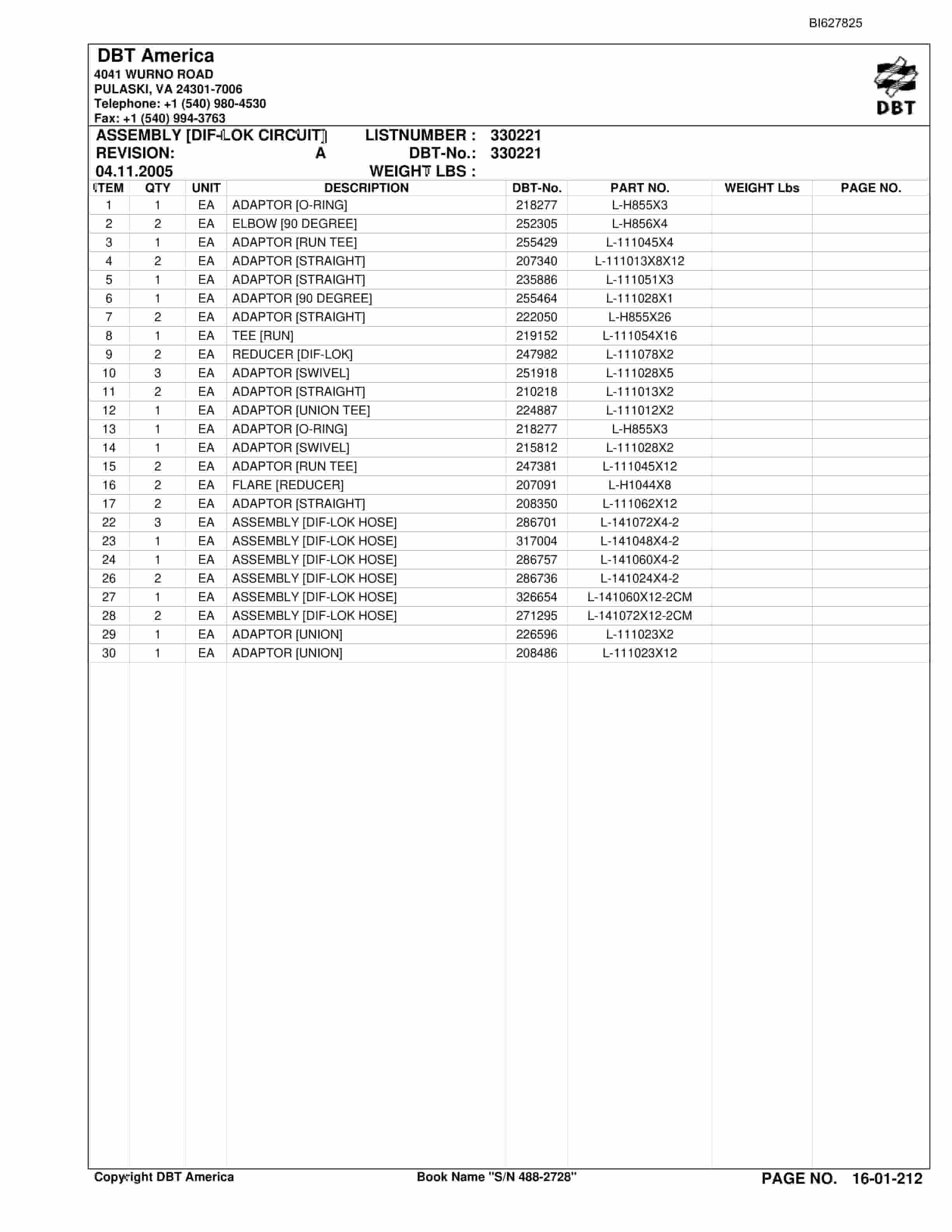 Bucyrus 488-2728 UN-A-TRAC Parts Catalog BI627825-4