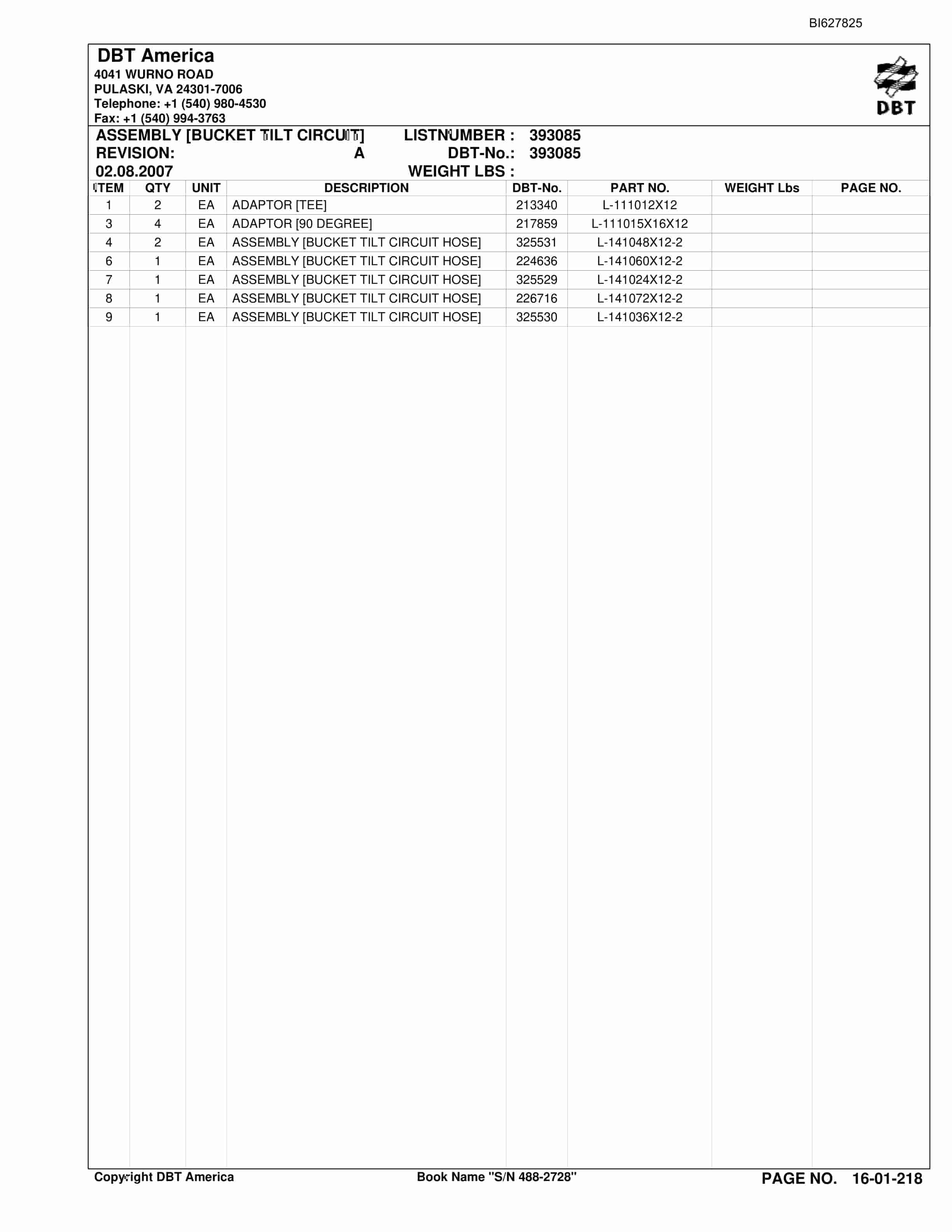 Bucyrus 488-2728 UN-A-TRAC Parts Catalog BI627825-5