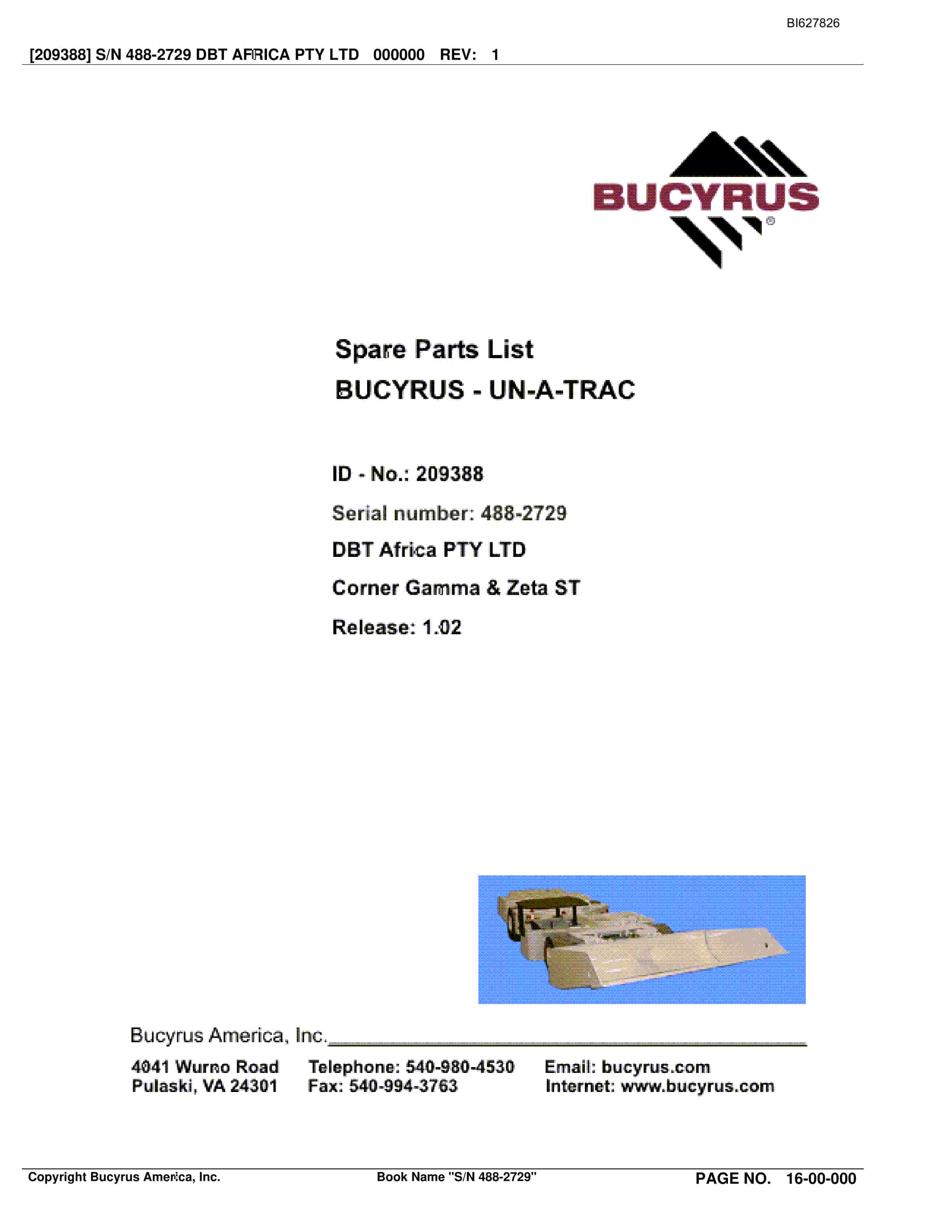 Bucyrus 488-2729 UN-A-TRAC Spare Parts List BI627826