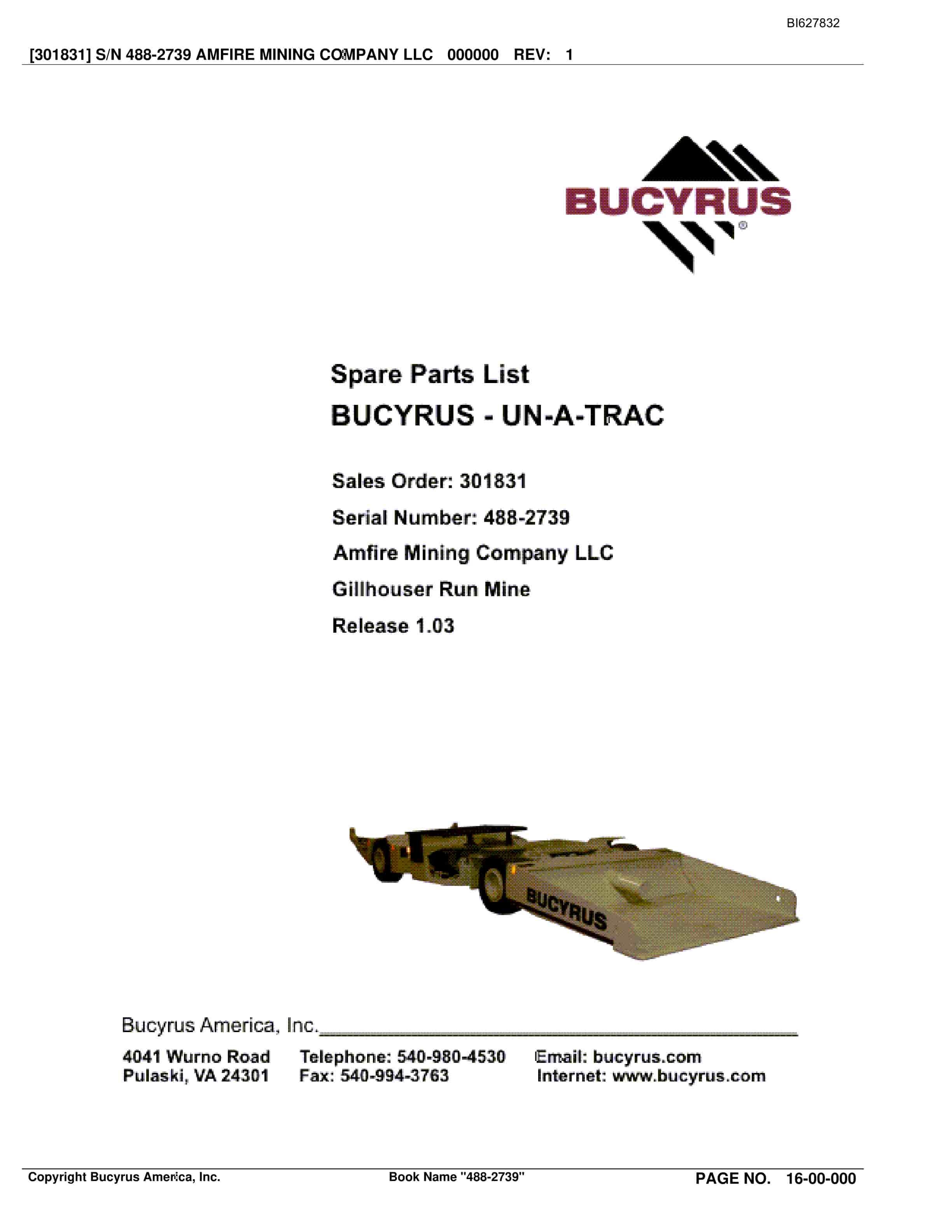 Bucyrus 488-2739 UN-A-TRAC Spare Parts List BI627832