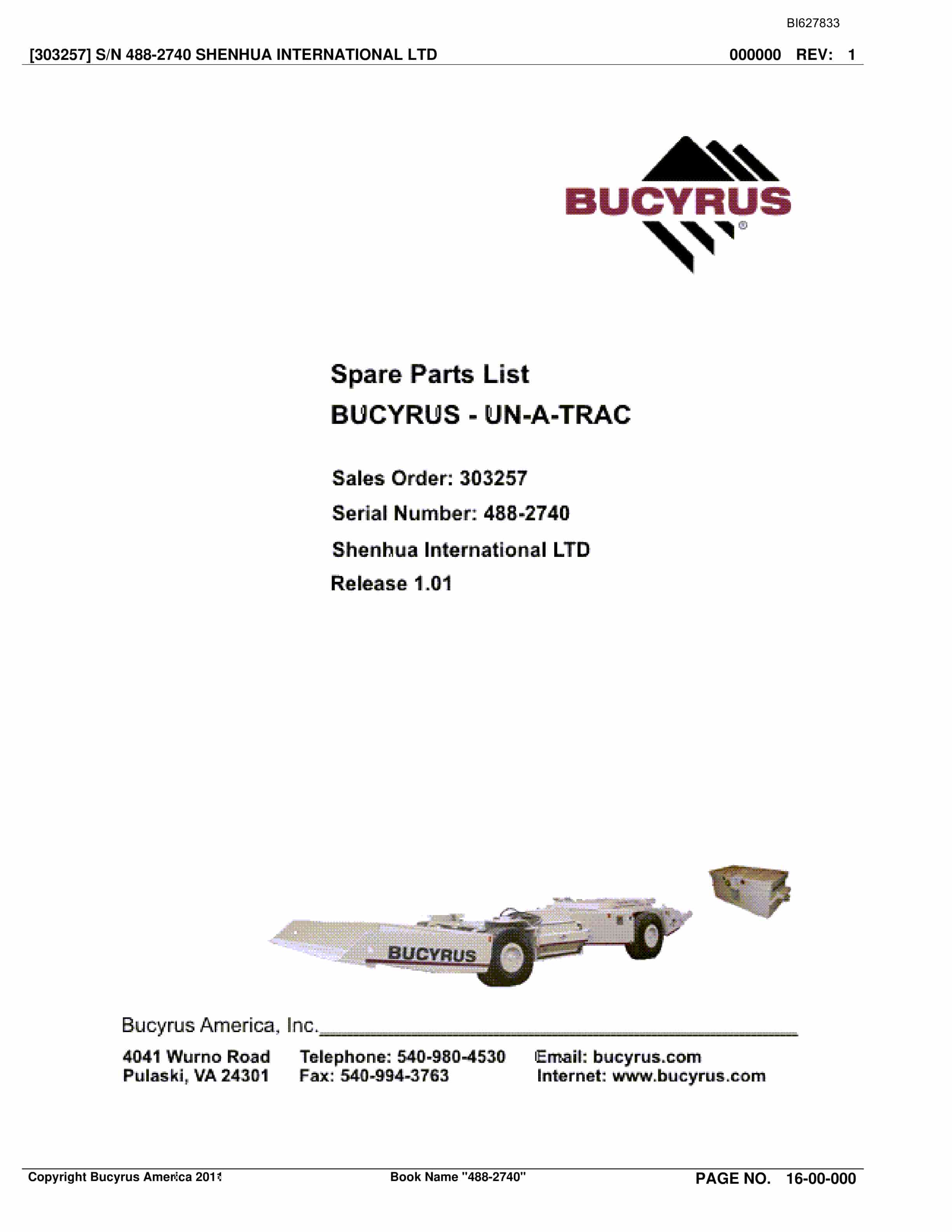 Bucyrus 488-2740 UN-A-TRAC Spare Parts List BI627833