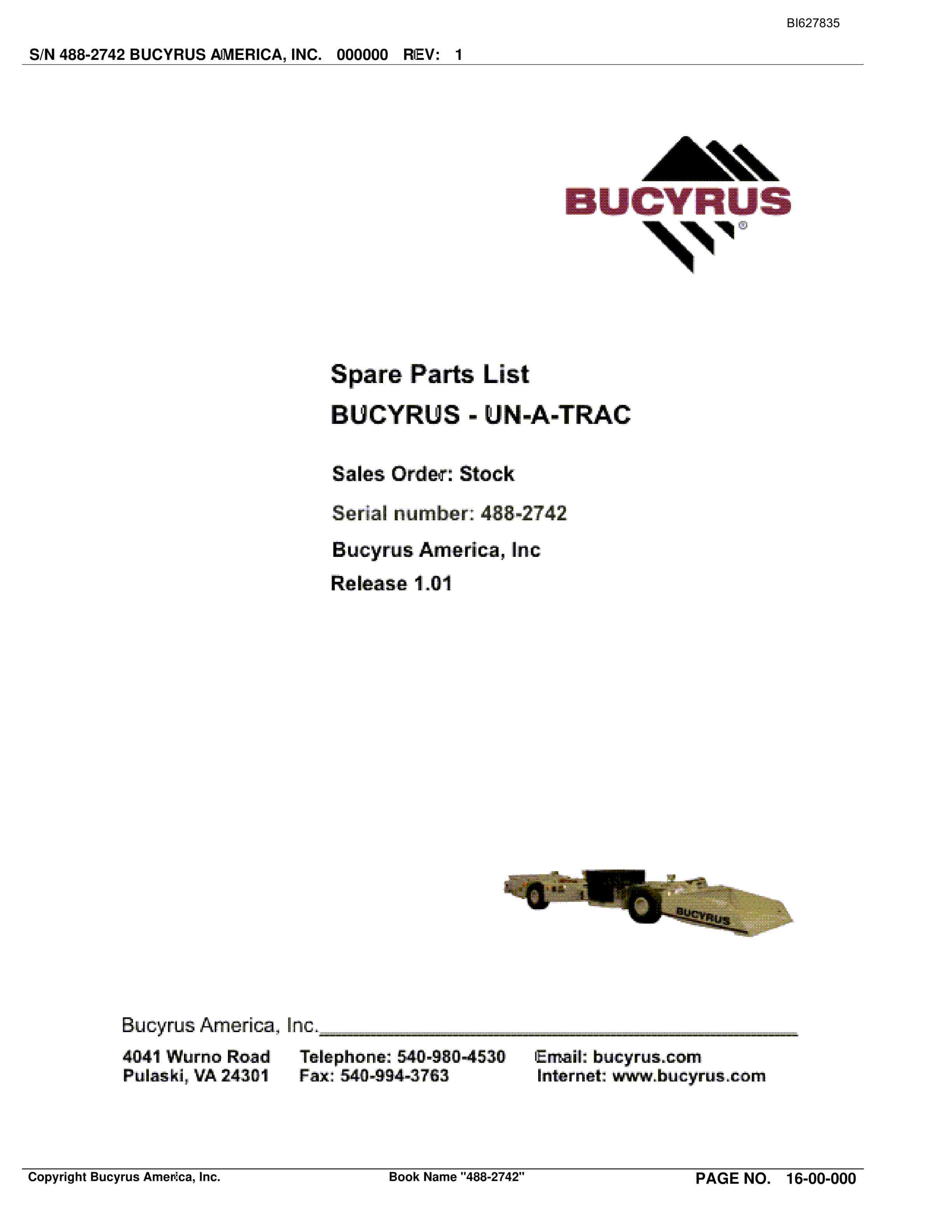 Bucyrus 488-2742 UN-A-TRAC Spare Parts List BI627835