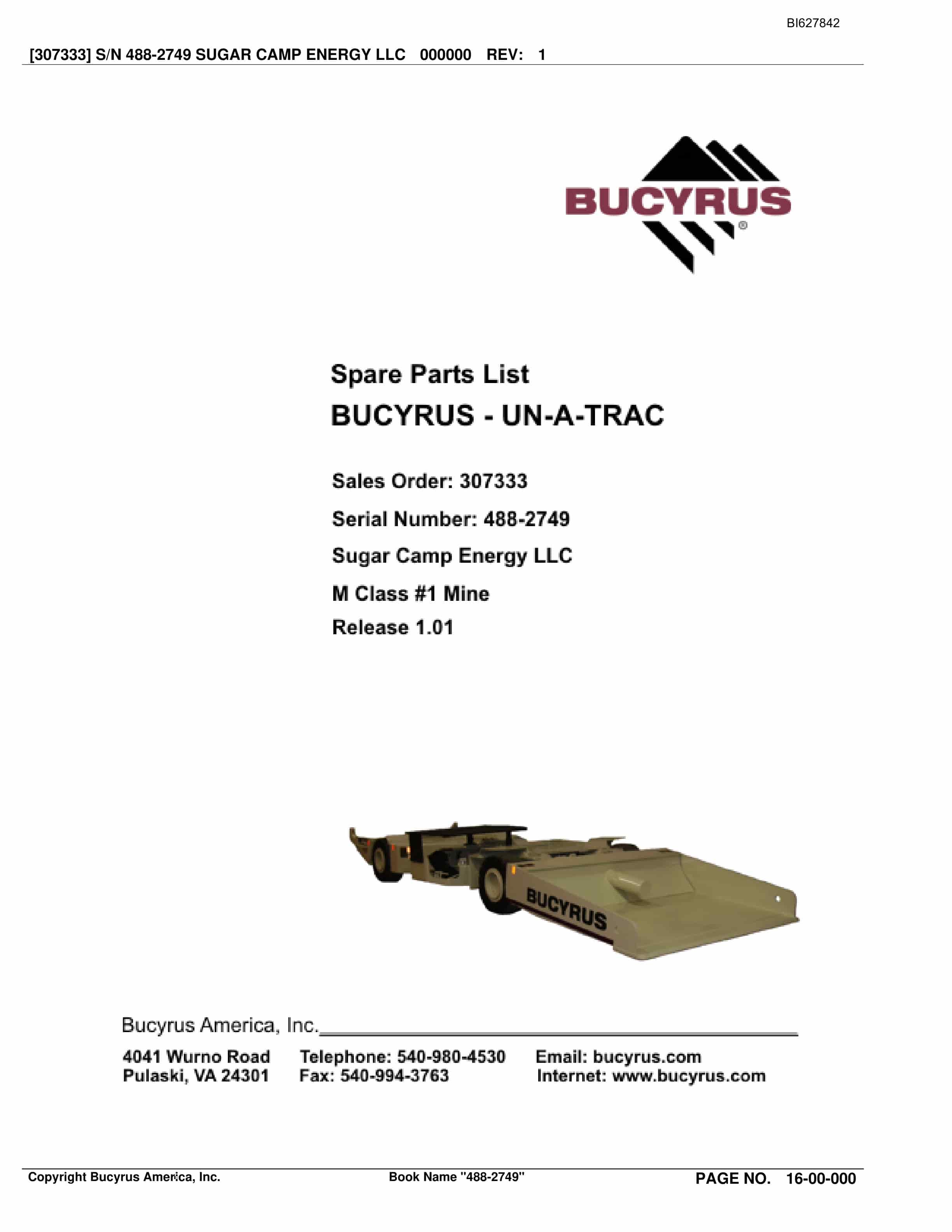 Bucyrus 488-2749 UN-A-TRAC Spare Parts List BI627842