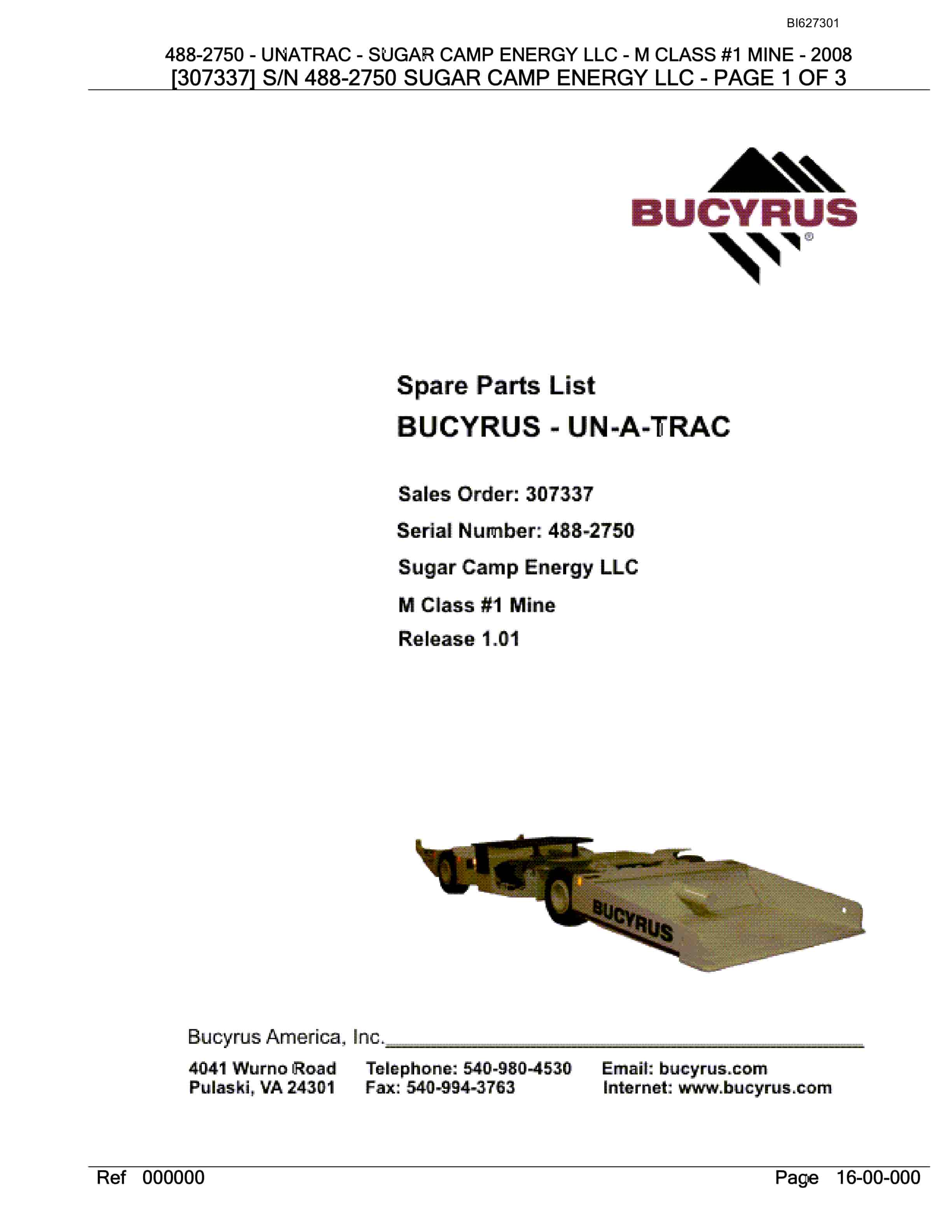 Bucyrus 488-2750 UN-A-TRAC Spare Parts List BI627301