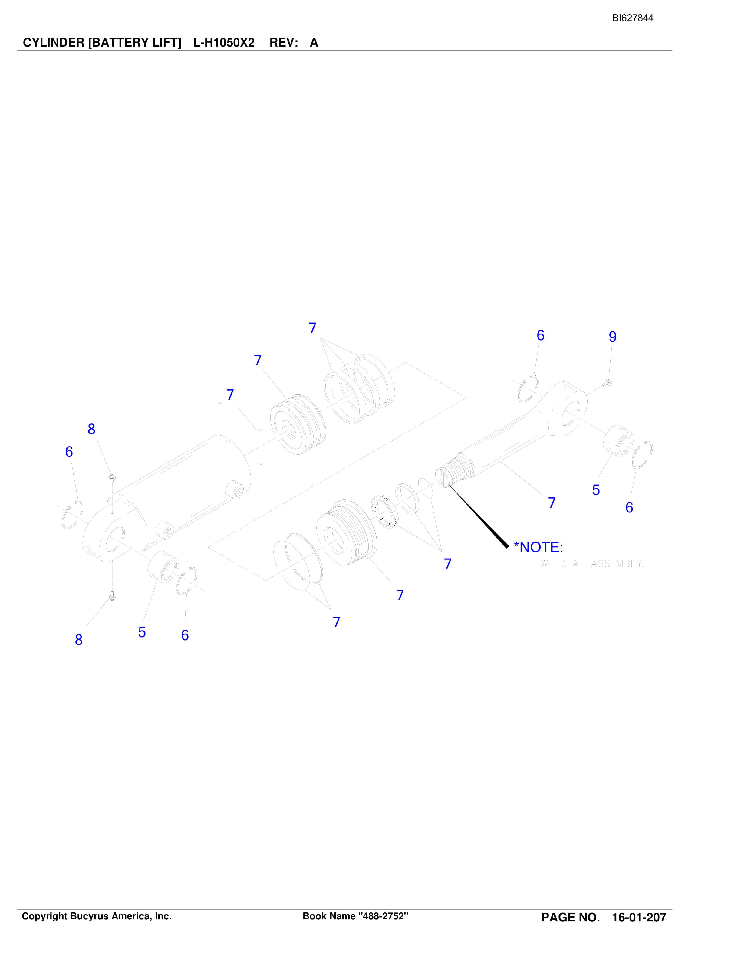 Bucyrus 488-2752 UN-A-TRAC Spare Parts List BI627844-4