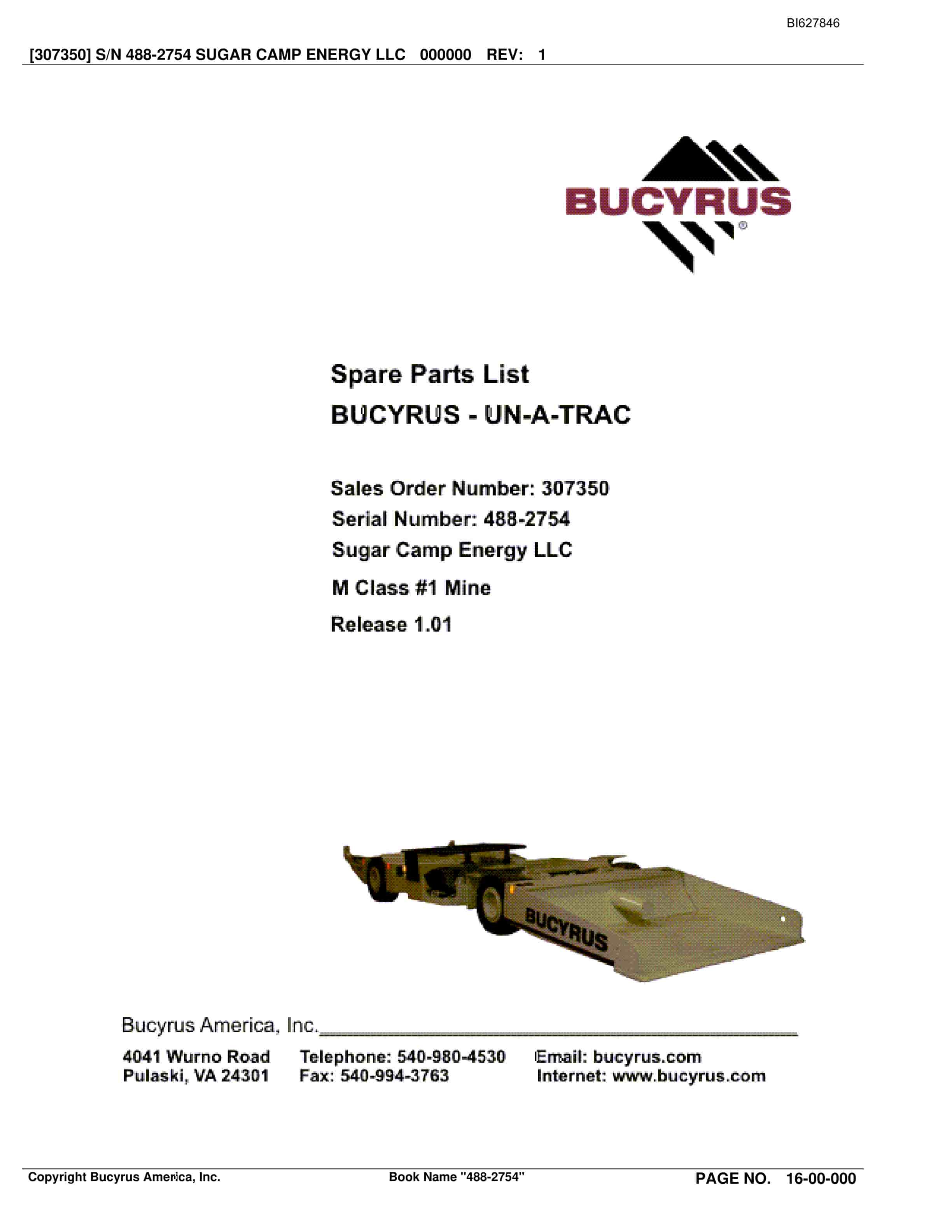 Bucyrus 488-2754 UN-A-TRAC Spare Parts List BI627846