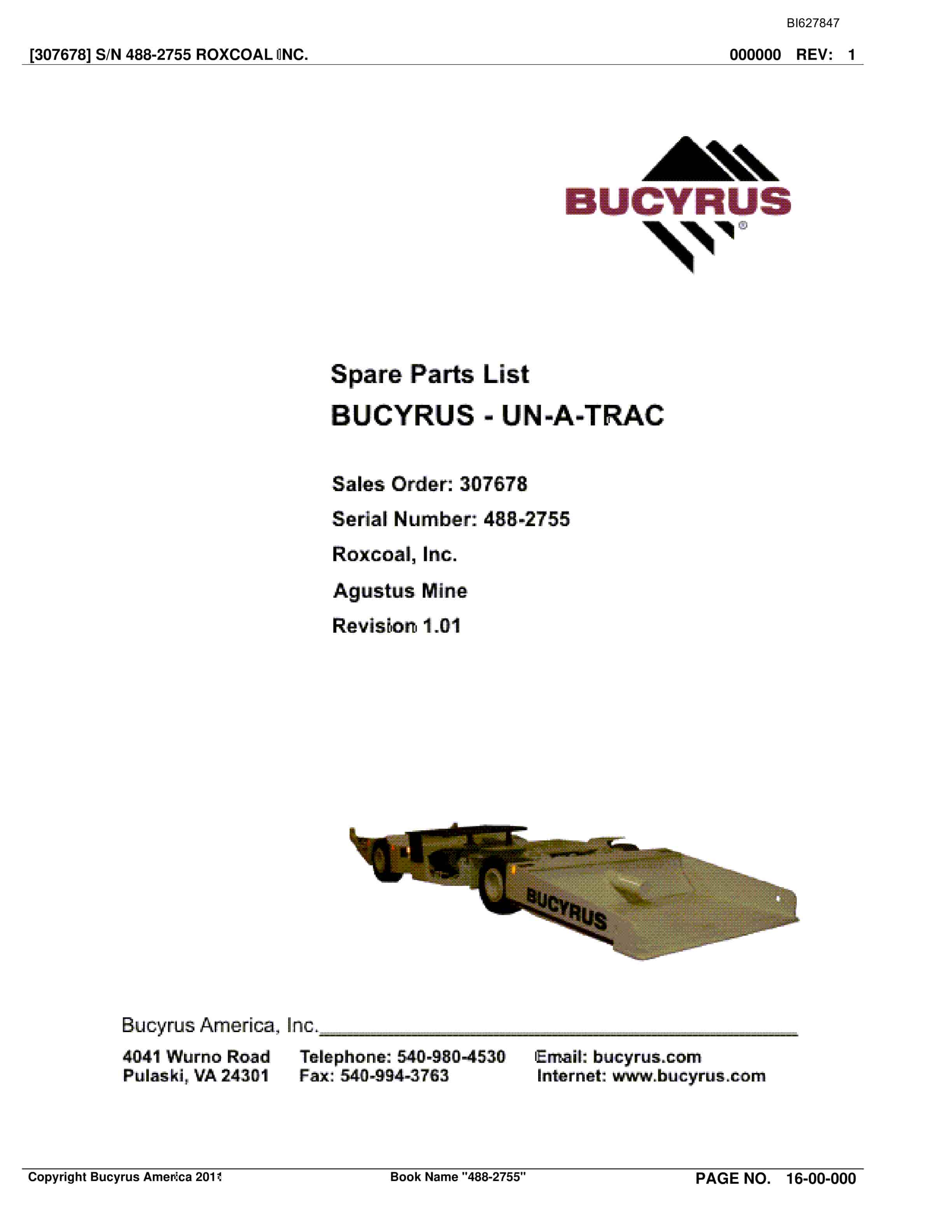 Bucyrus 488-2755 UN-A-TRAC Spare Parts List BI627847