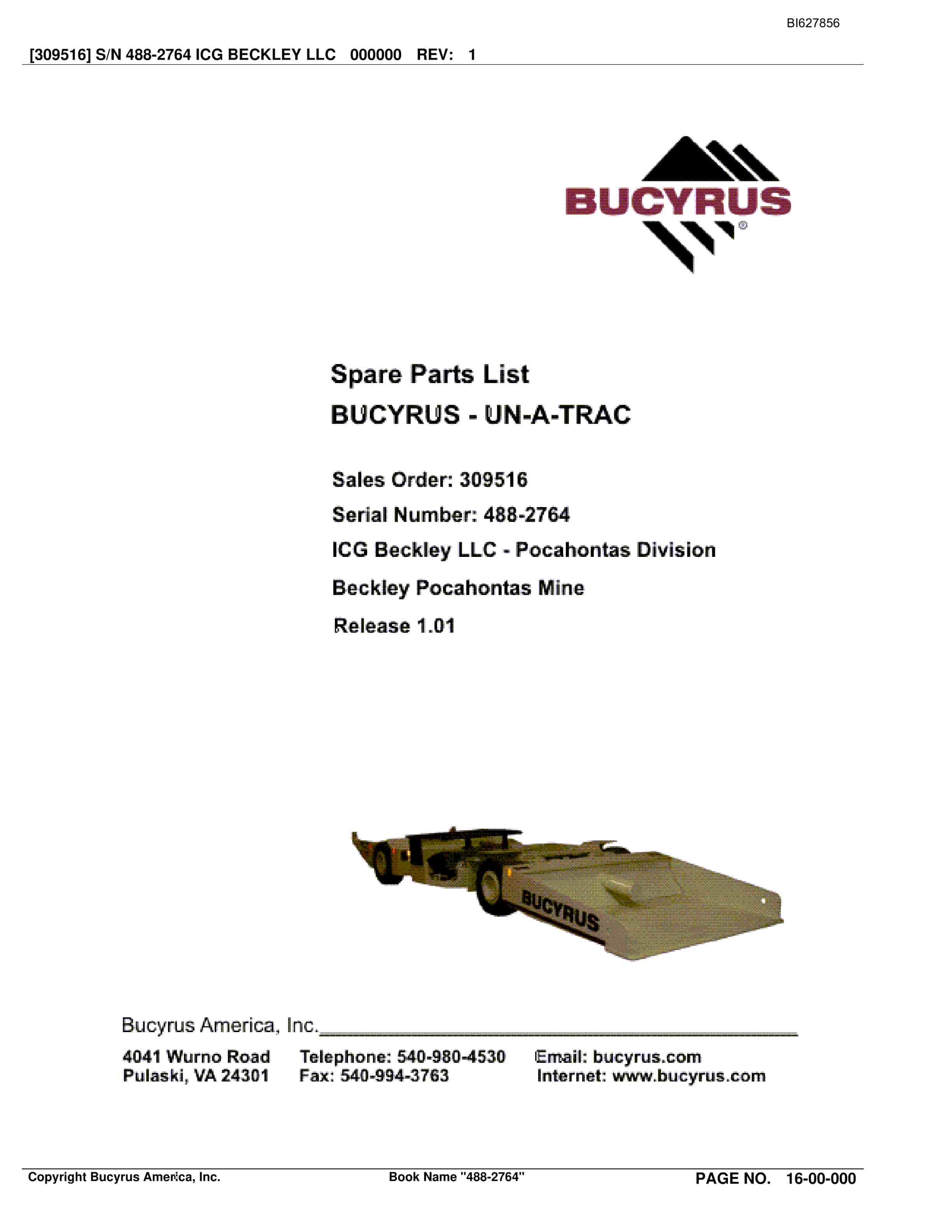 Bucyrus 488-2764 UN-A-TRAC Spare Parts List BI627856