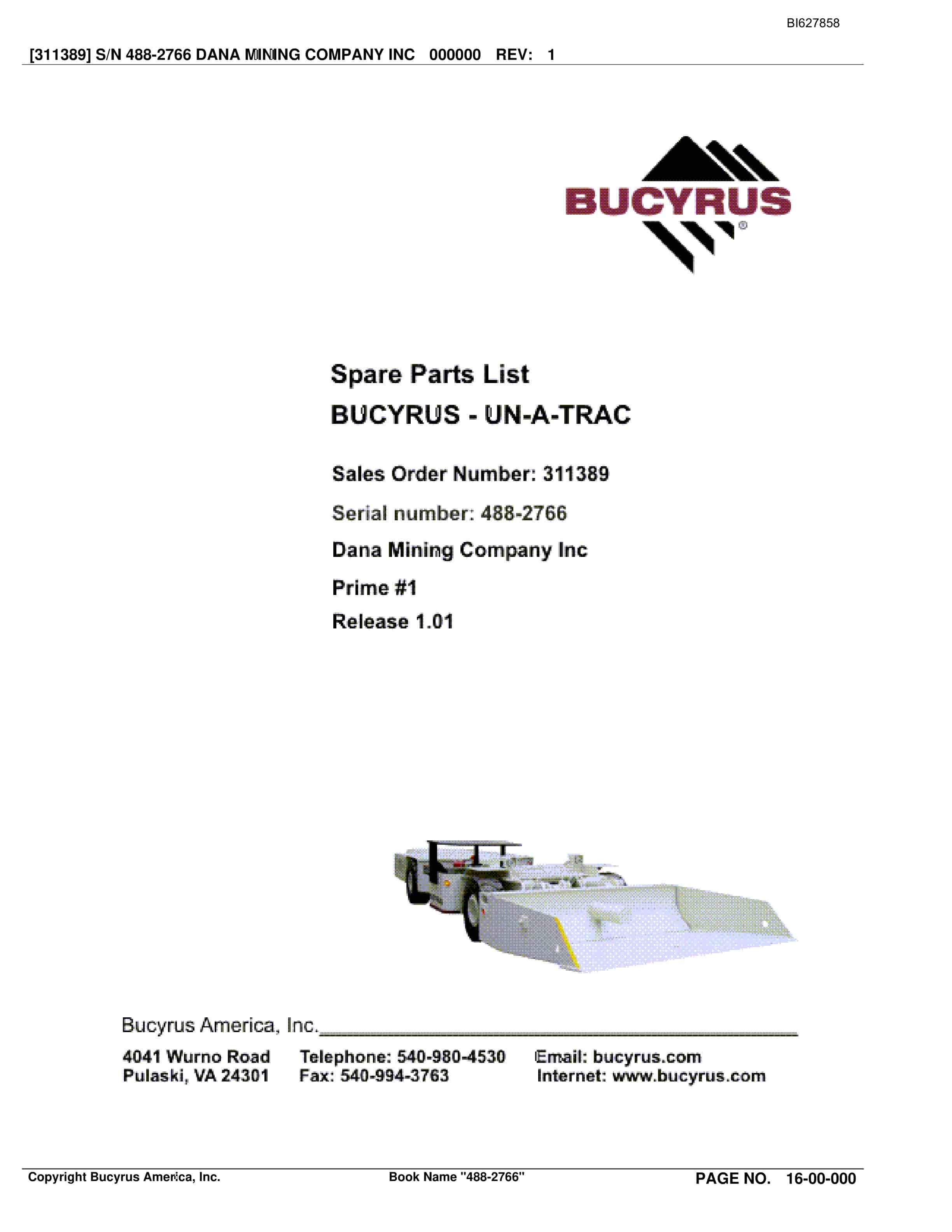 Bucyrus 488-2766 UN-A-TRAC Spare Parts List BI627858