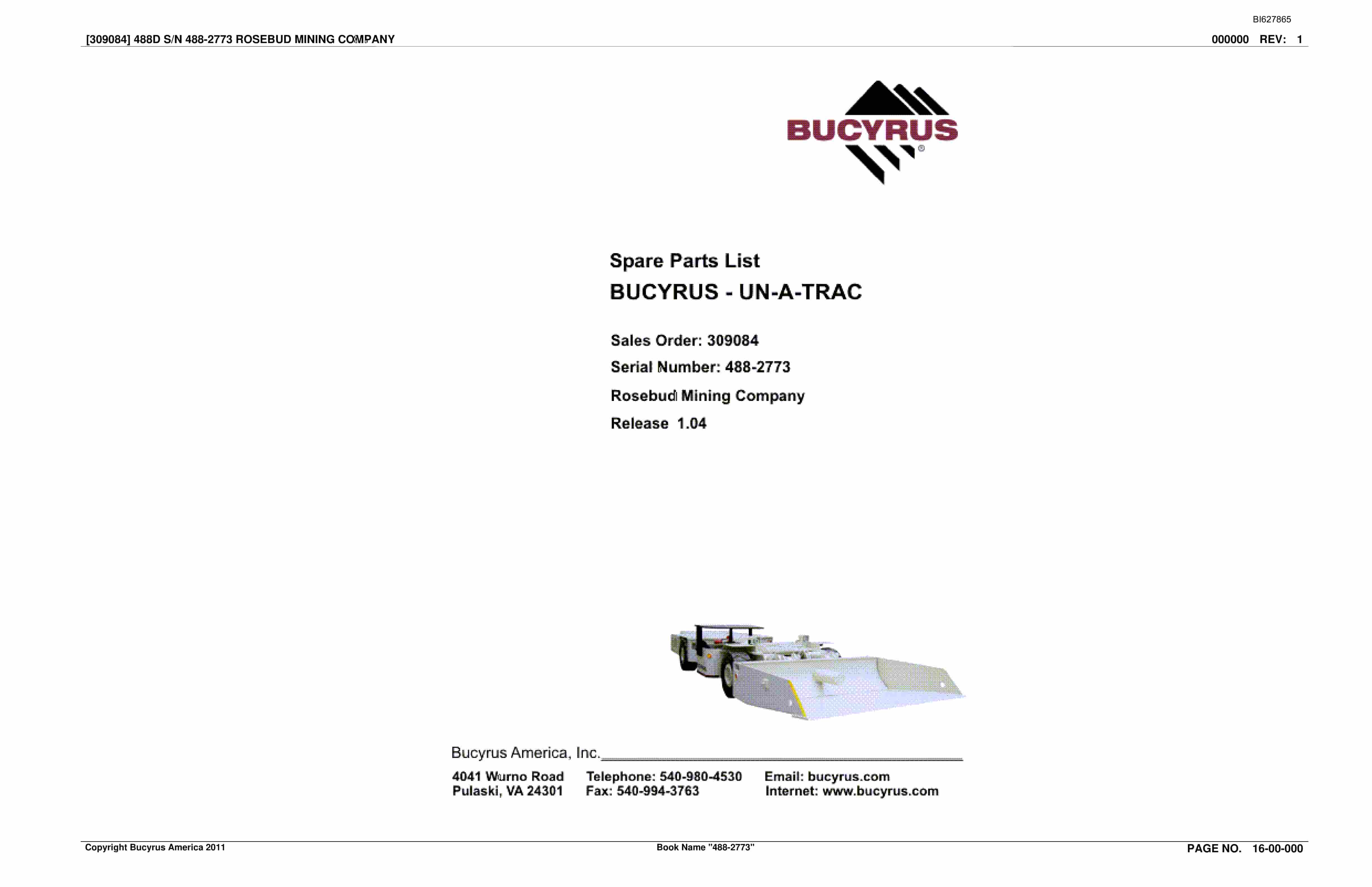 Bucyrus 488-2773 UN-A-TRAC Spare Parts List BI627865