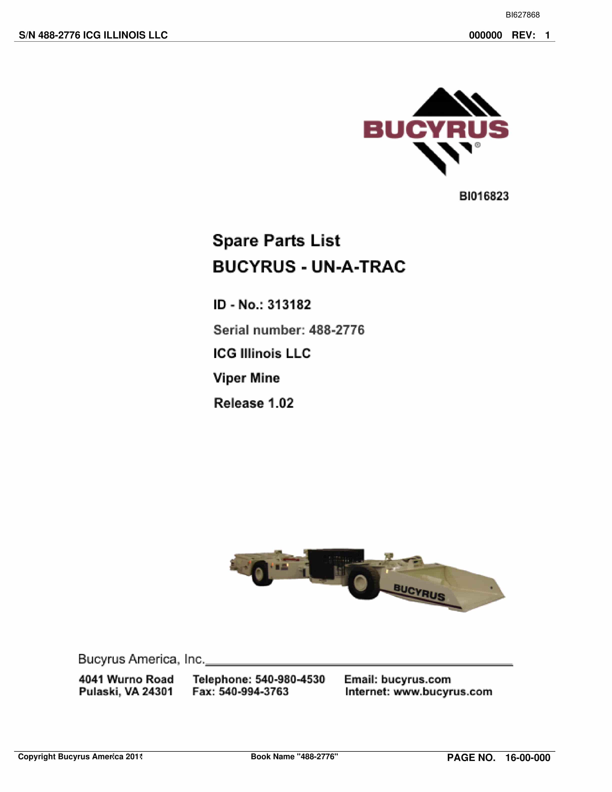 Bucyrus 488-2776 UN-A-TRAC Spare Parts List BI627868