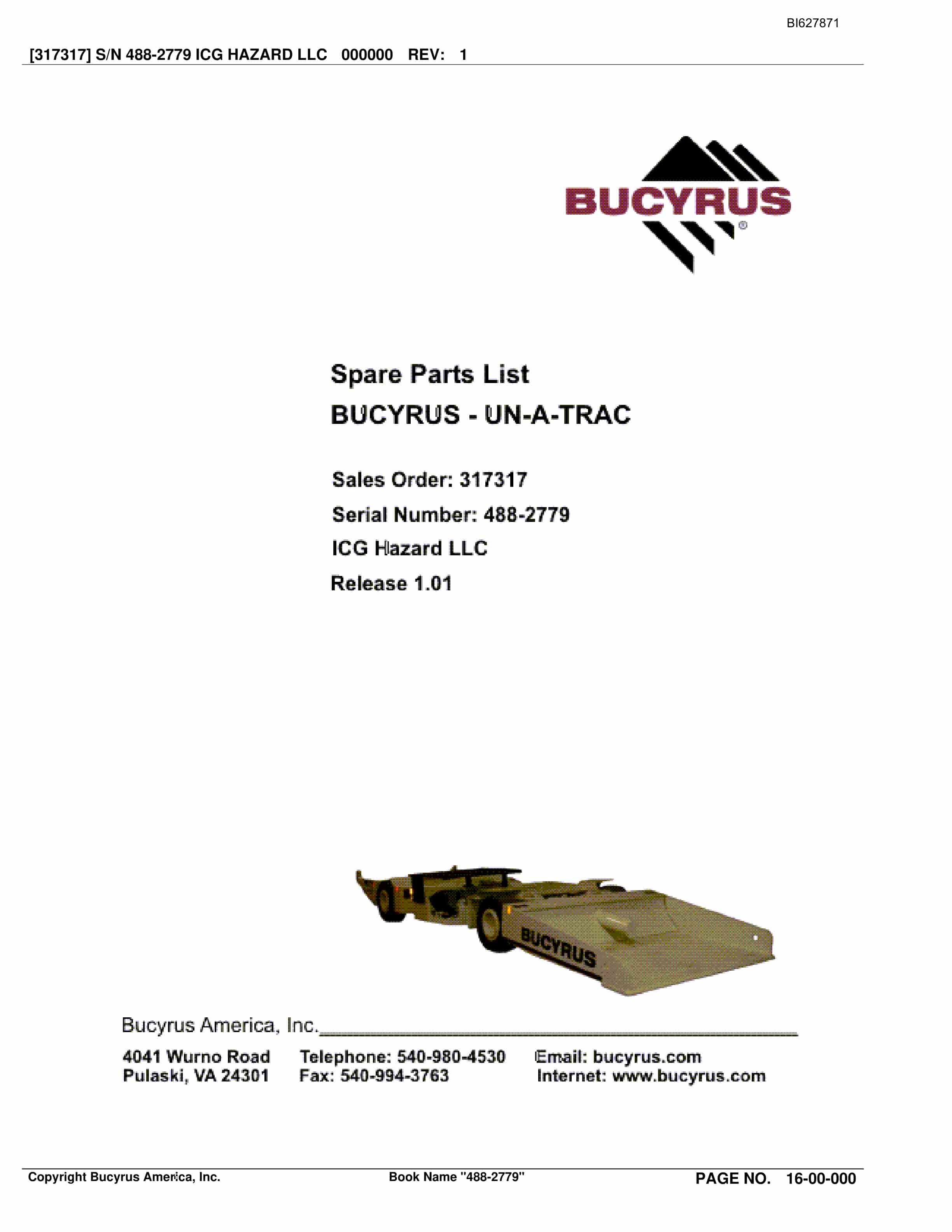 Bucyrus 488-2779 UN-A-TRAC Spare Parts List BI627871