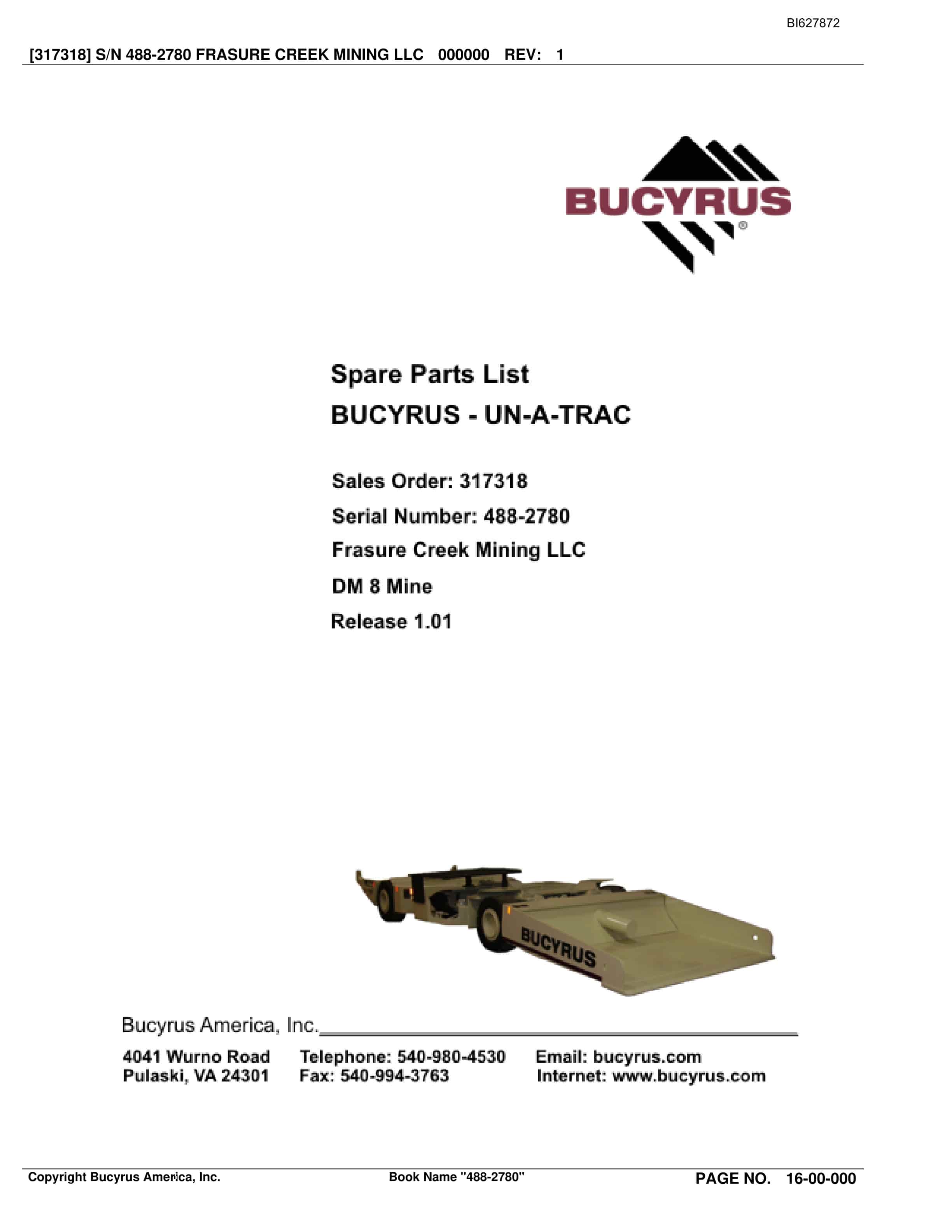 Bucyrus 488-2780 UN-A-TRAC Spare Parts List BI627872