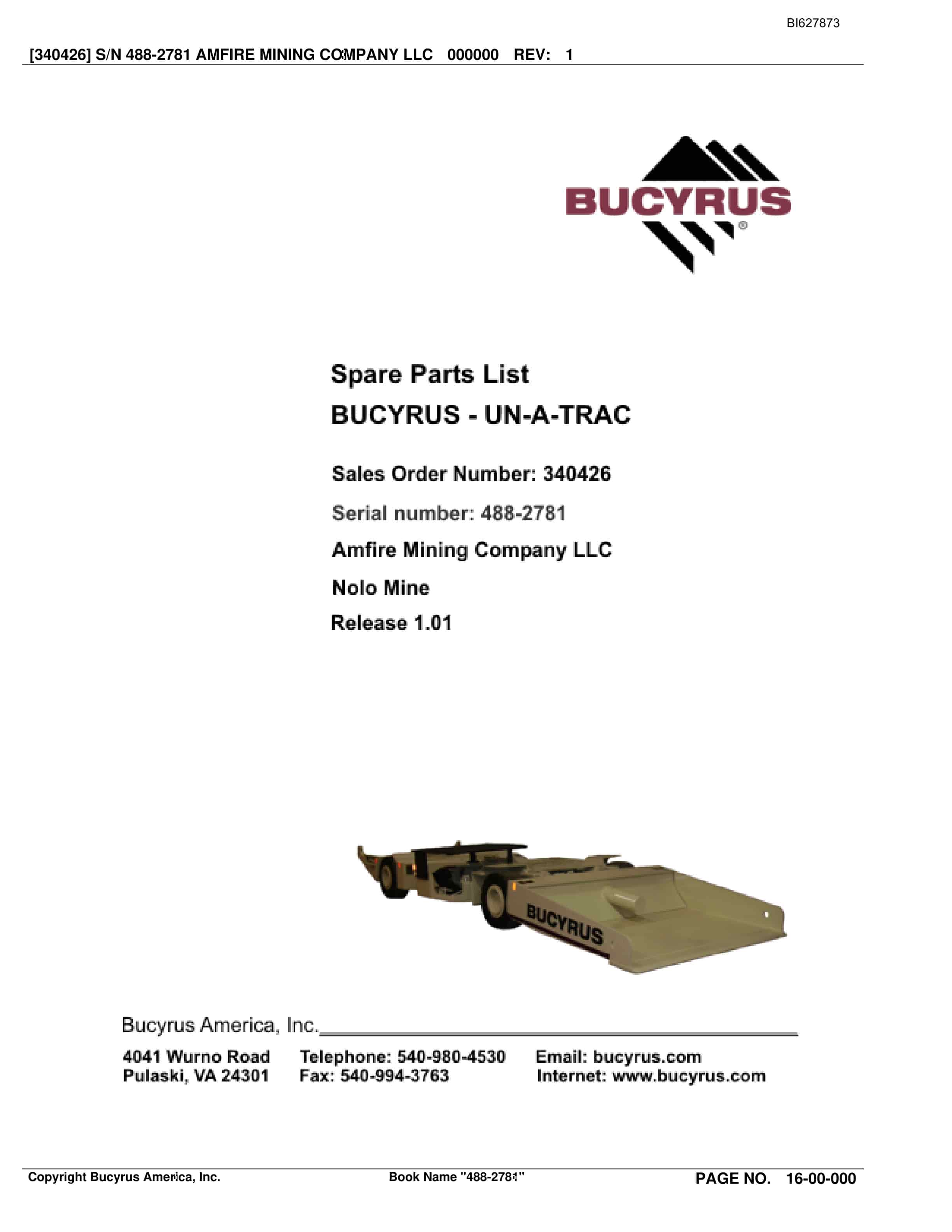 Bucyrus 488-2781 UN-A-TRAC Spare Parts List BI627873