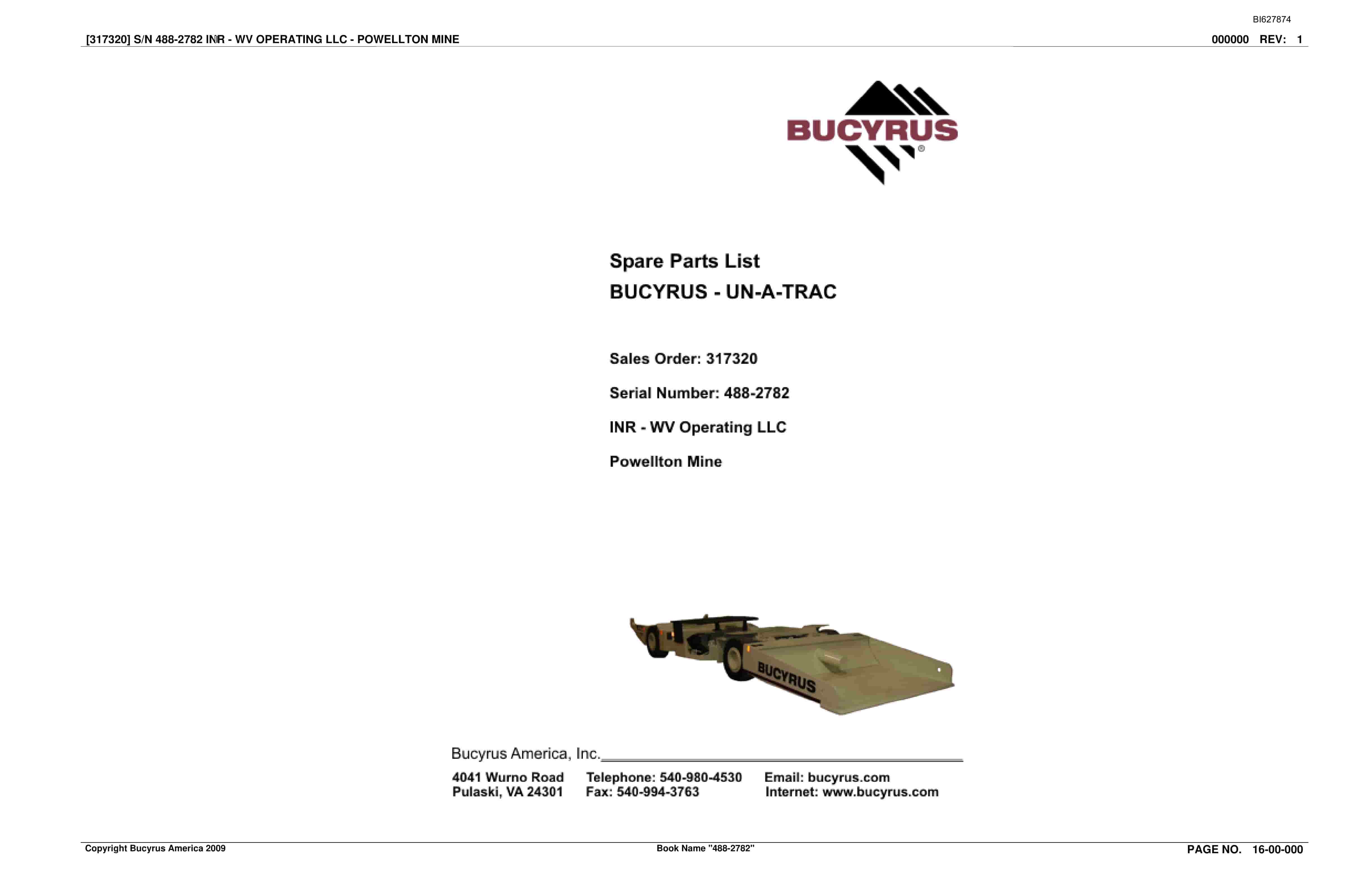 Bucyrus 488-2782 UN-A-TRAC Spare Parts List BI627874