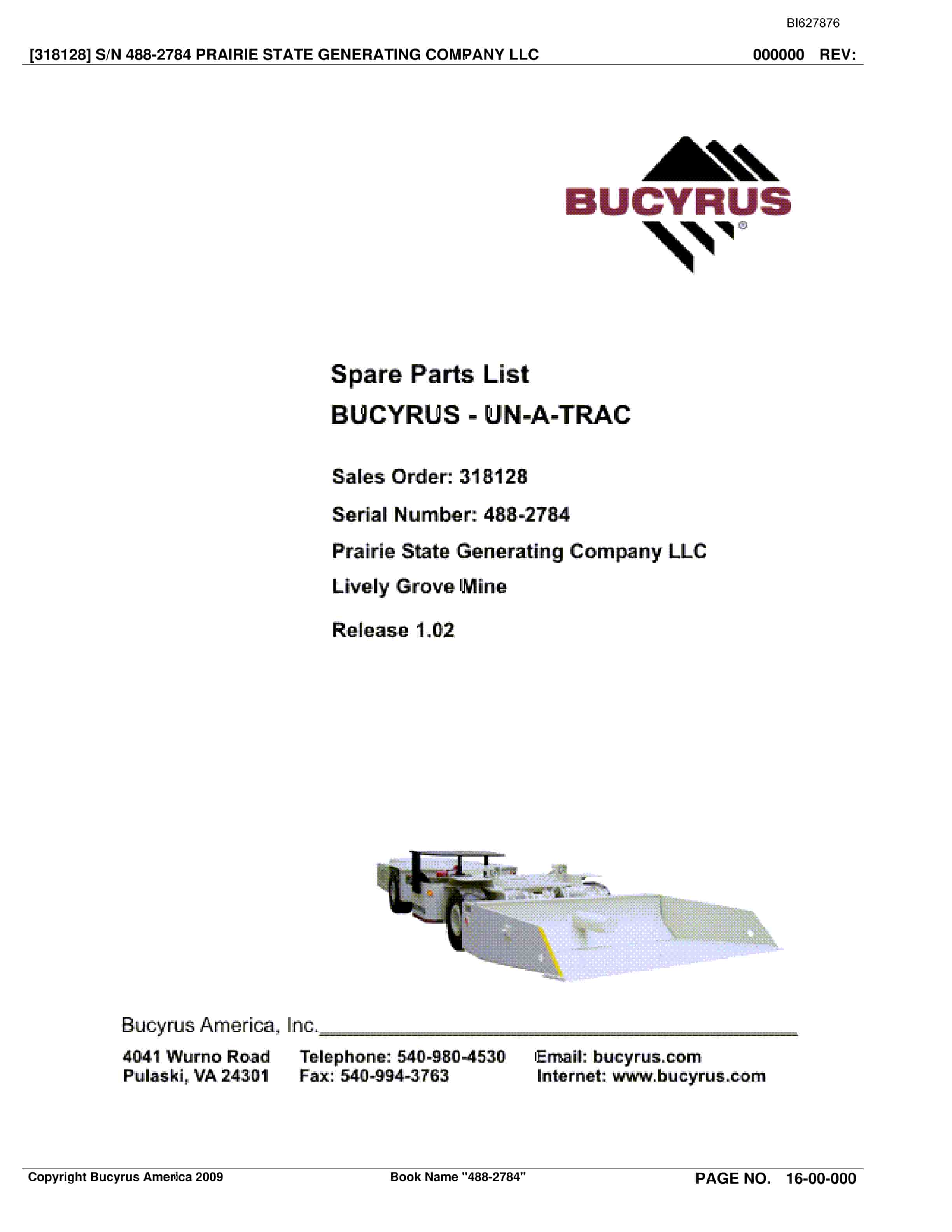 Bucyrus 488-2784 UN-A-TRAC Spare Parts List BI627876