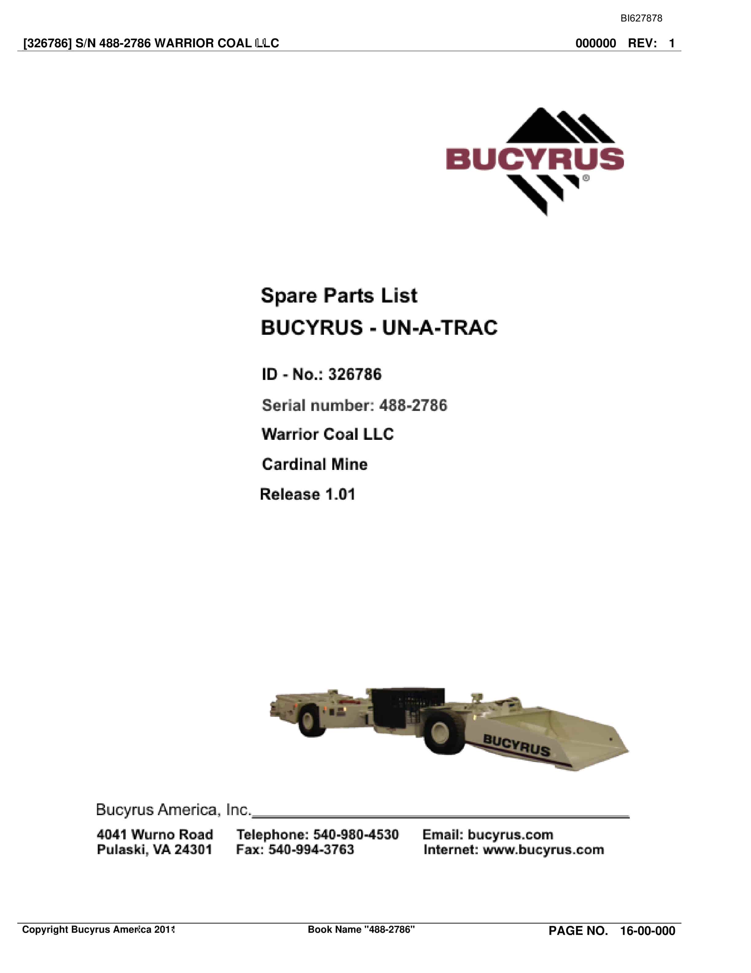 Bucyrus 488-2786 UN-A-TRAC Spare Parts List BI627878