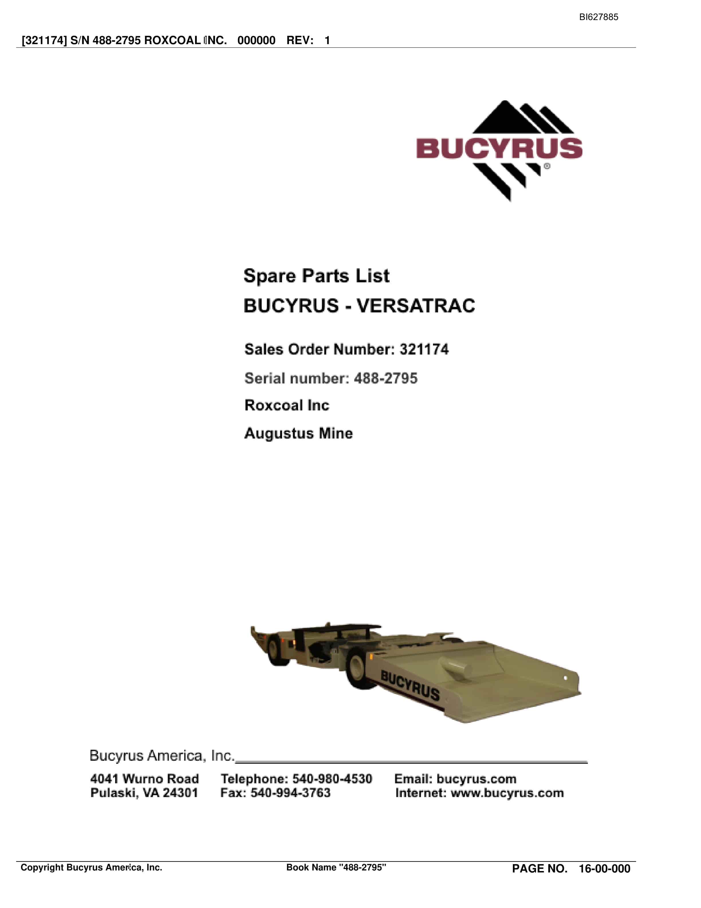 Bucyrus 488-2795 UN-A-TRAC Spare Parts List BI627885