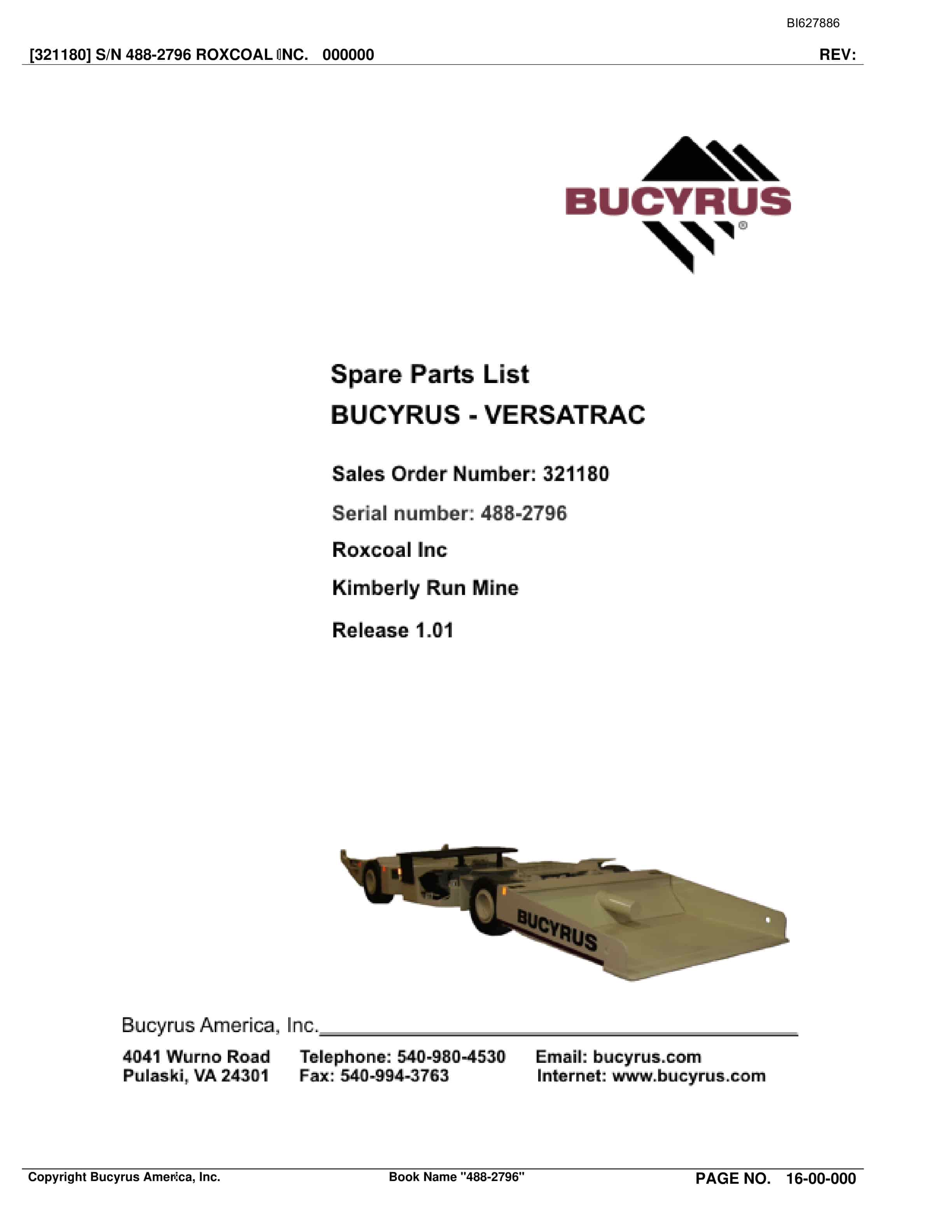 Bucyrus 488-2796 UN-A-TRAC Spare Parts List BI627886