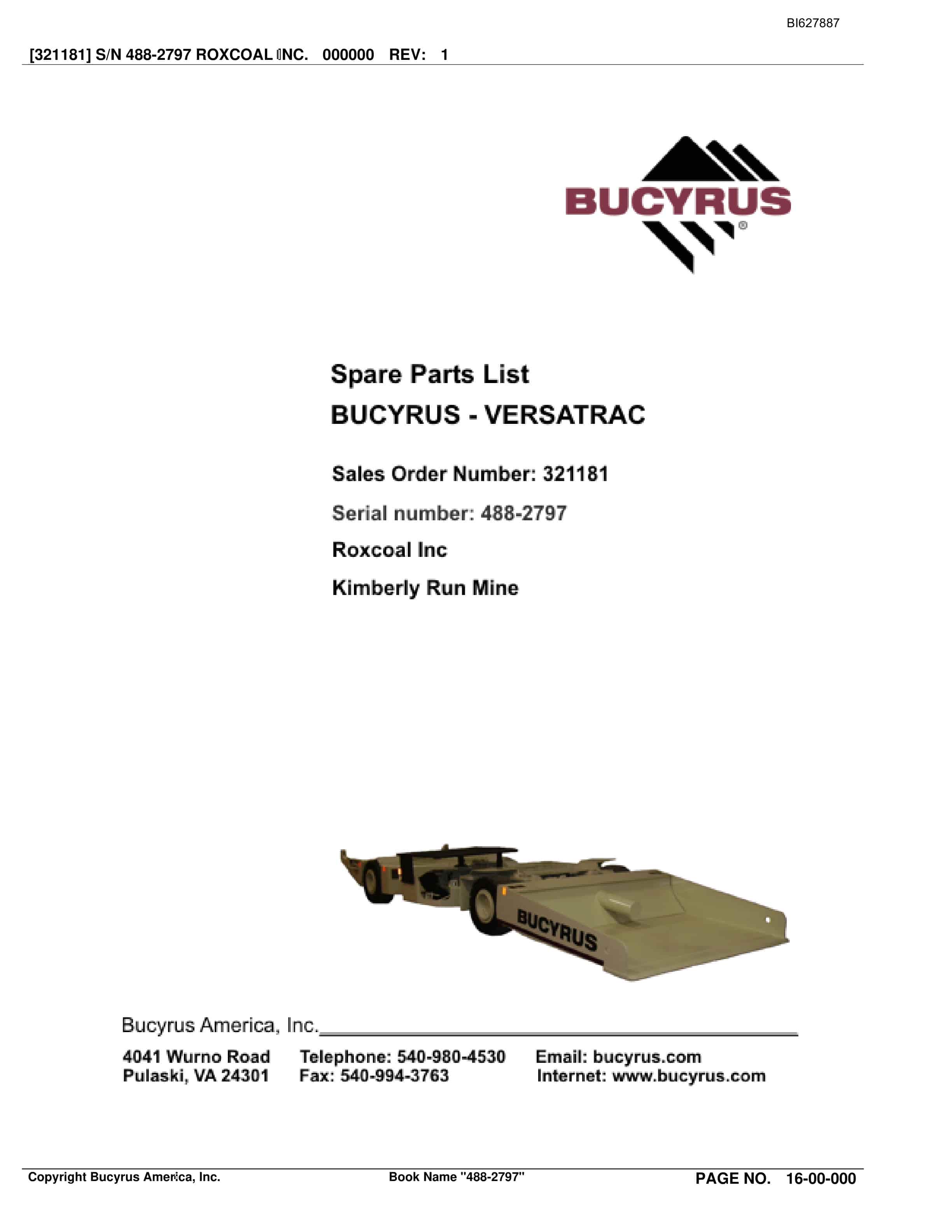 Bucyrus 488-2797 UN-A-TRAC Spare Parts List BI627887