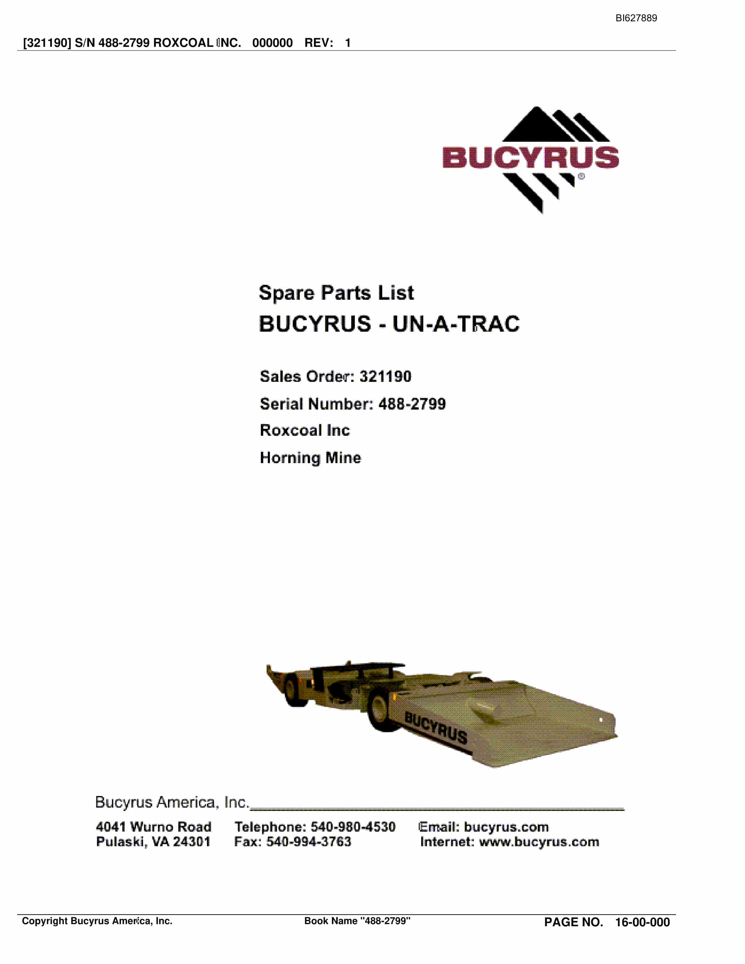 Bucyrus 488-2799 UN-A-TRAC Spare Parts List BI627889
