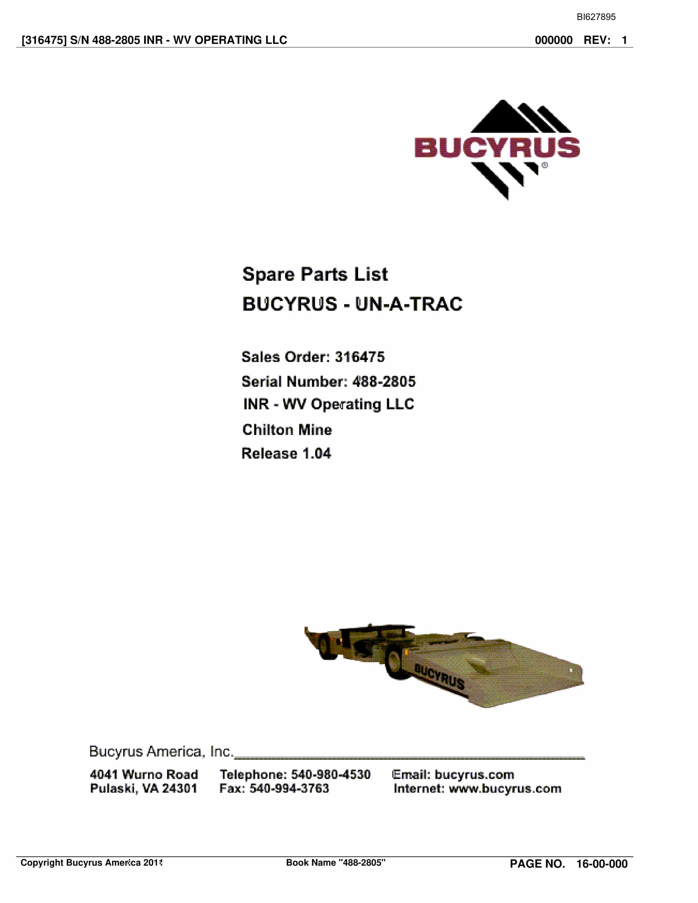 Bucyrus 488-2805 UN-A-TRAC Spare Parts List BI627895