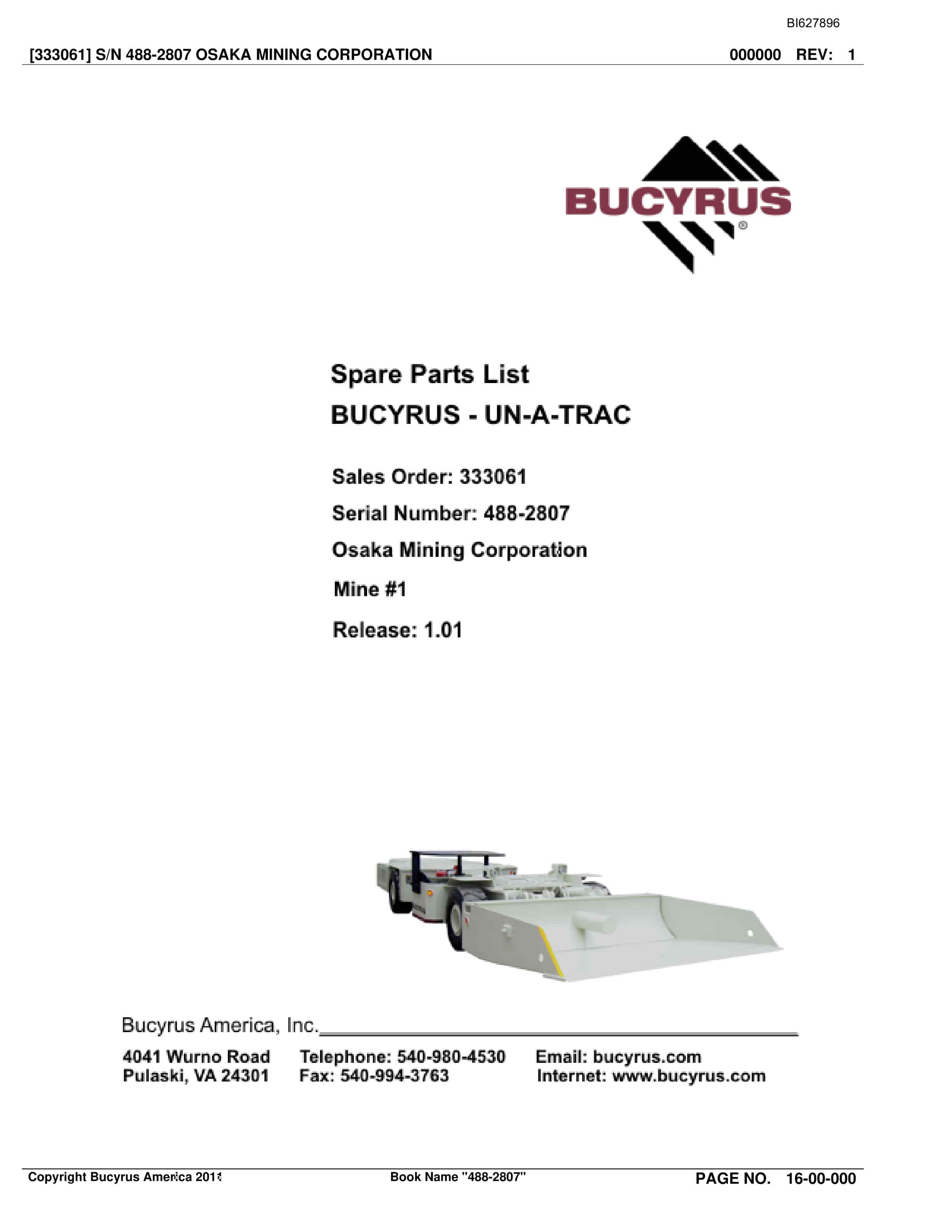 Bucyrus 488-2807 UN-A-TRAC Spare Parts List BI627896