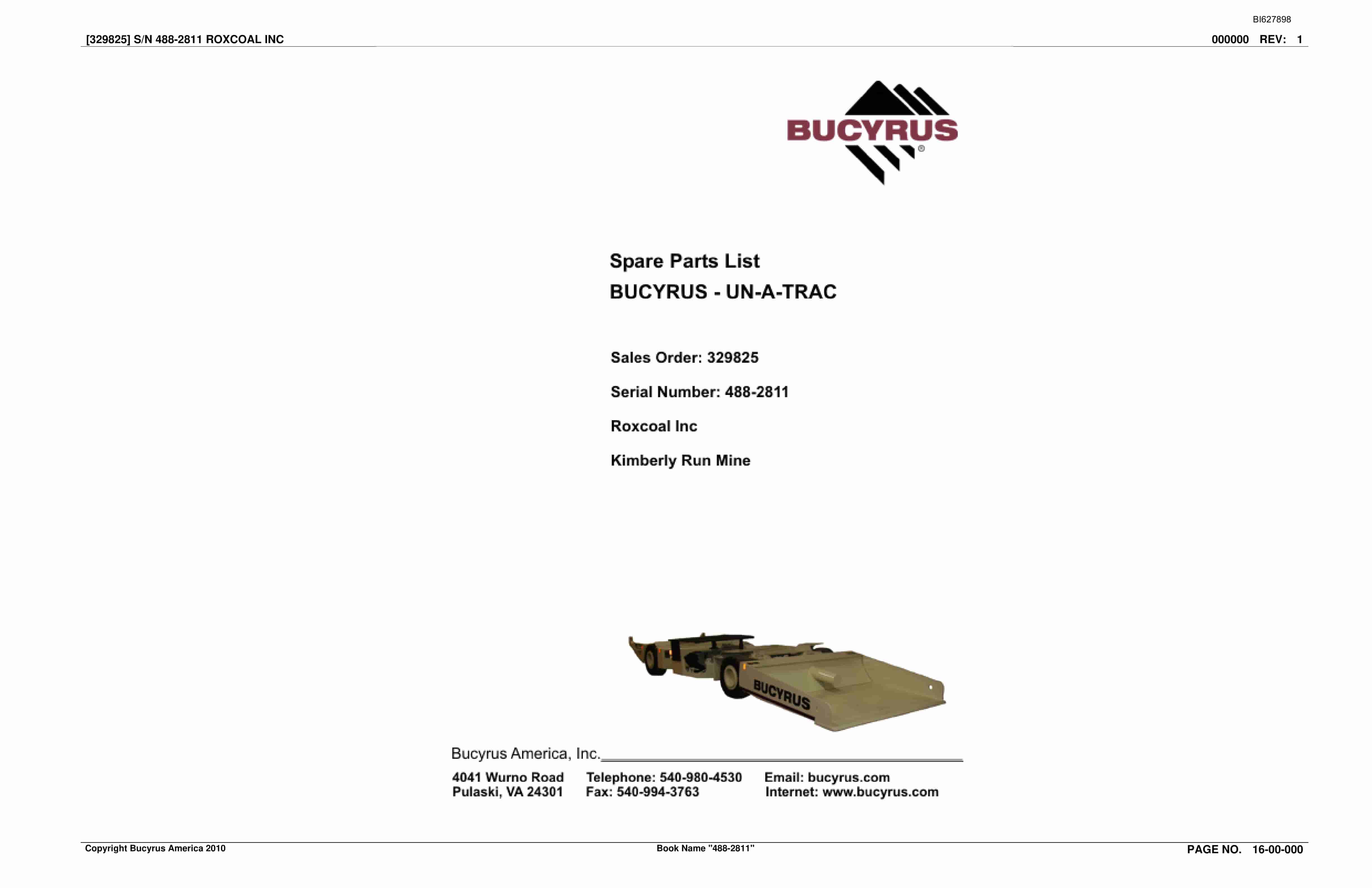 Bucyrus 488-2811 UN-A-TRAC Spare Parts List BI627898