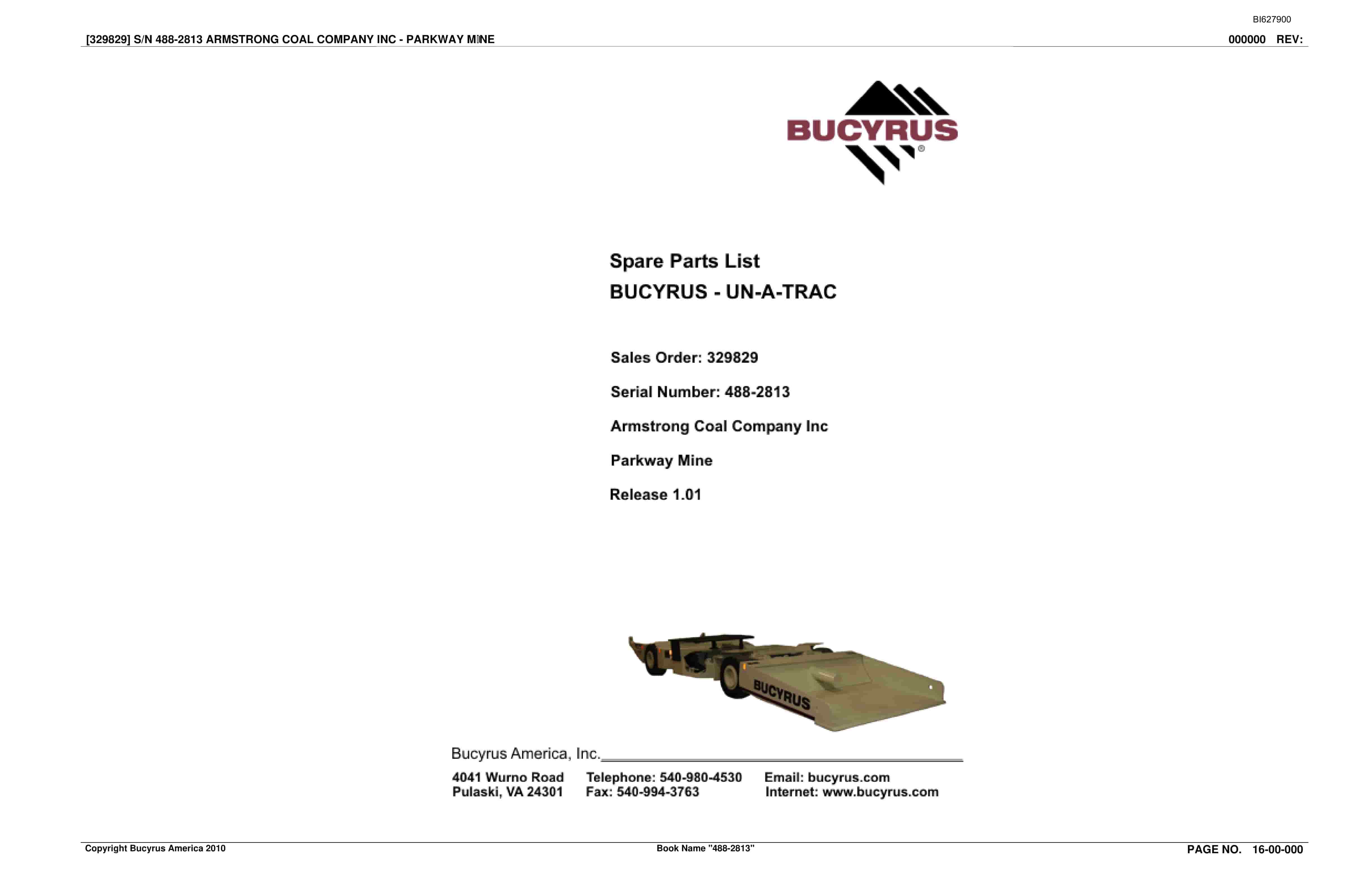 Bucyrus 488-2813 UN-A-TRAC Spare Parts List BI627900