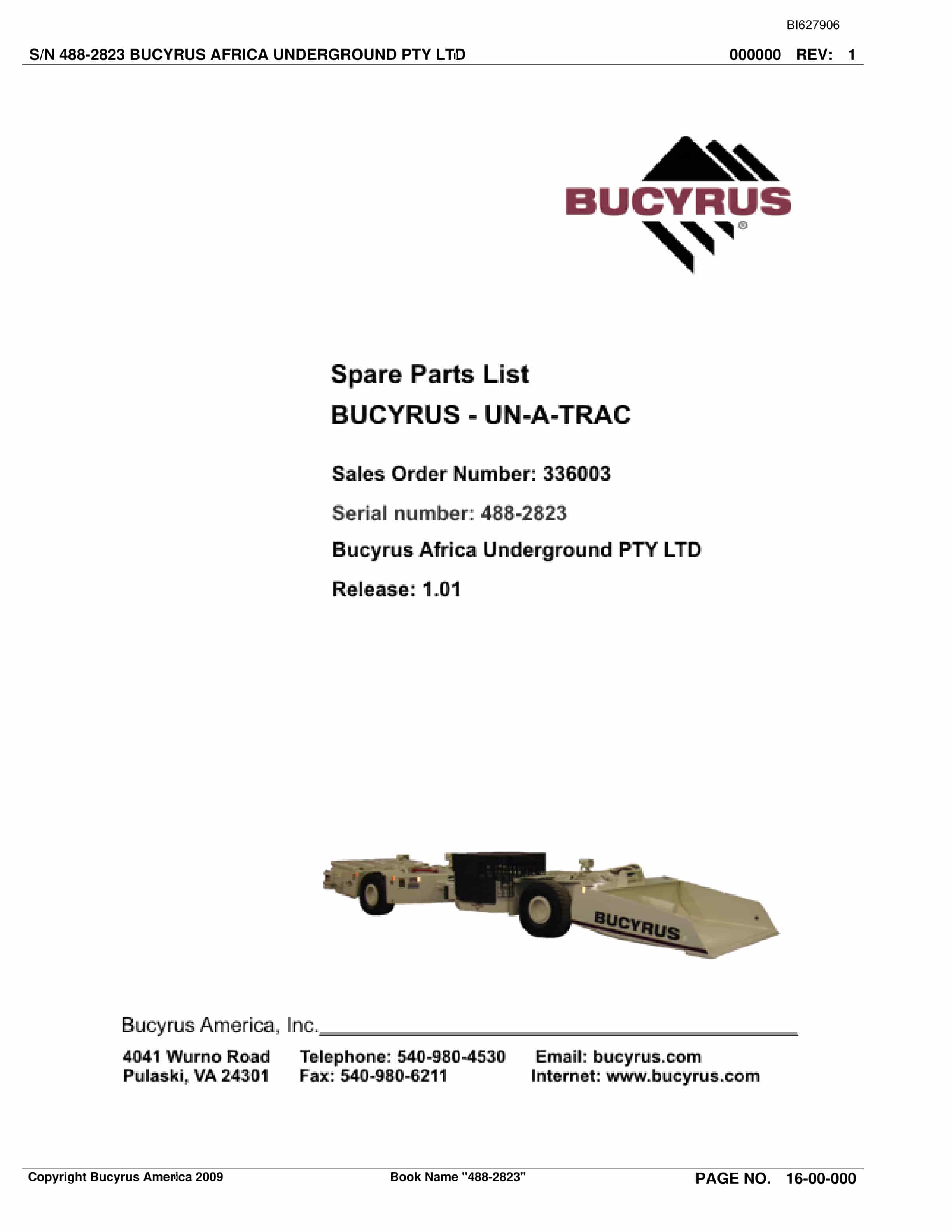 Bucyrus 488-2823 UN-A-TRAC Spare Parts List BI627906
