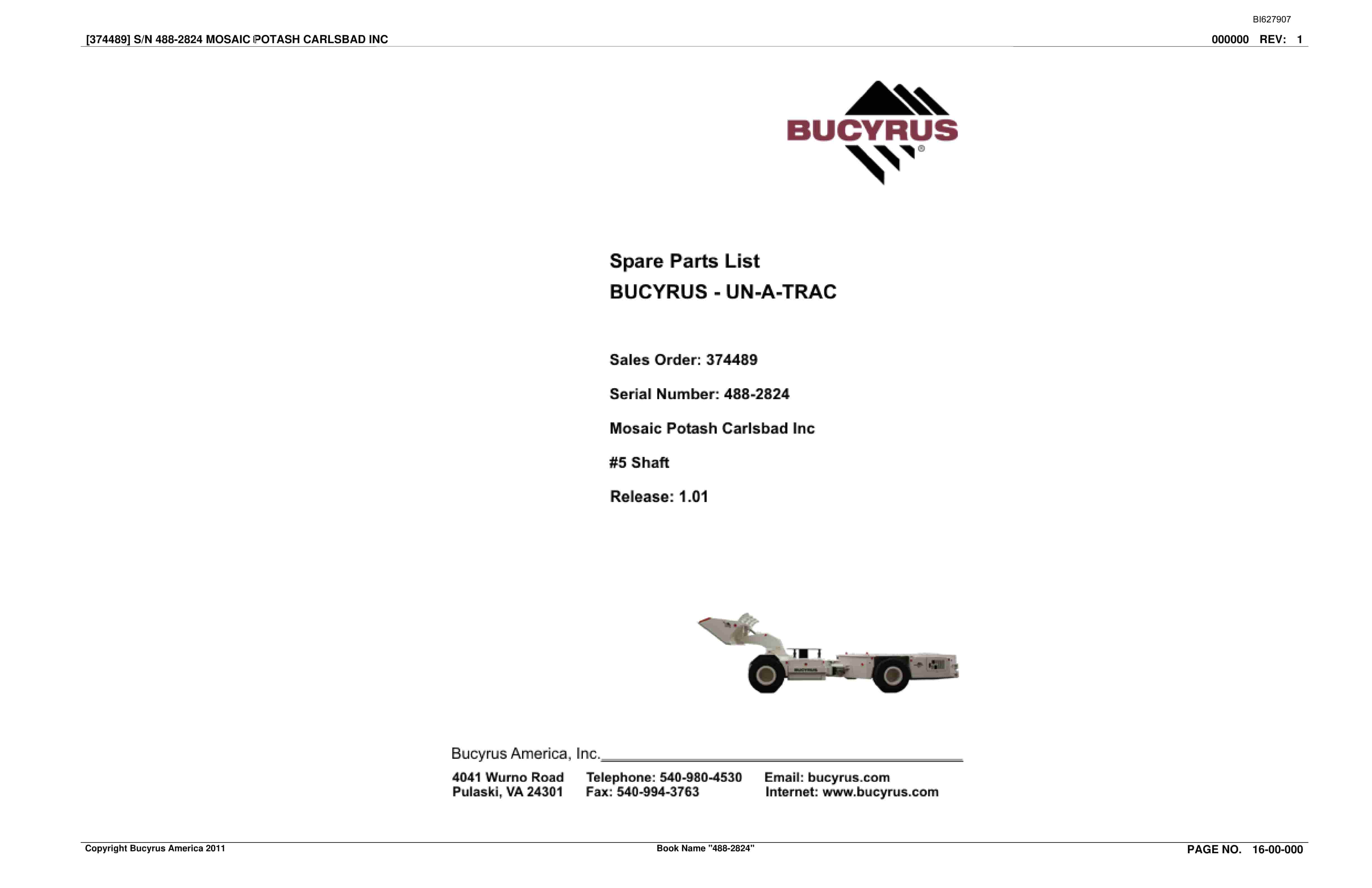 Bucyrus 488-2824 UN-A-TRAC Spare Parts List BI627907