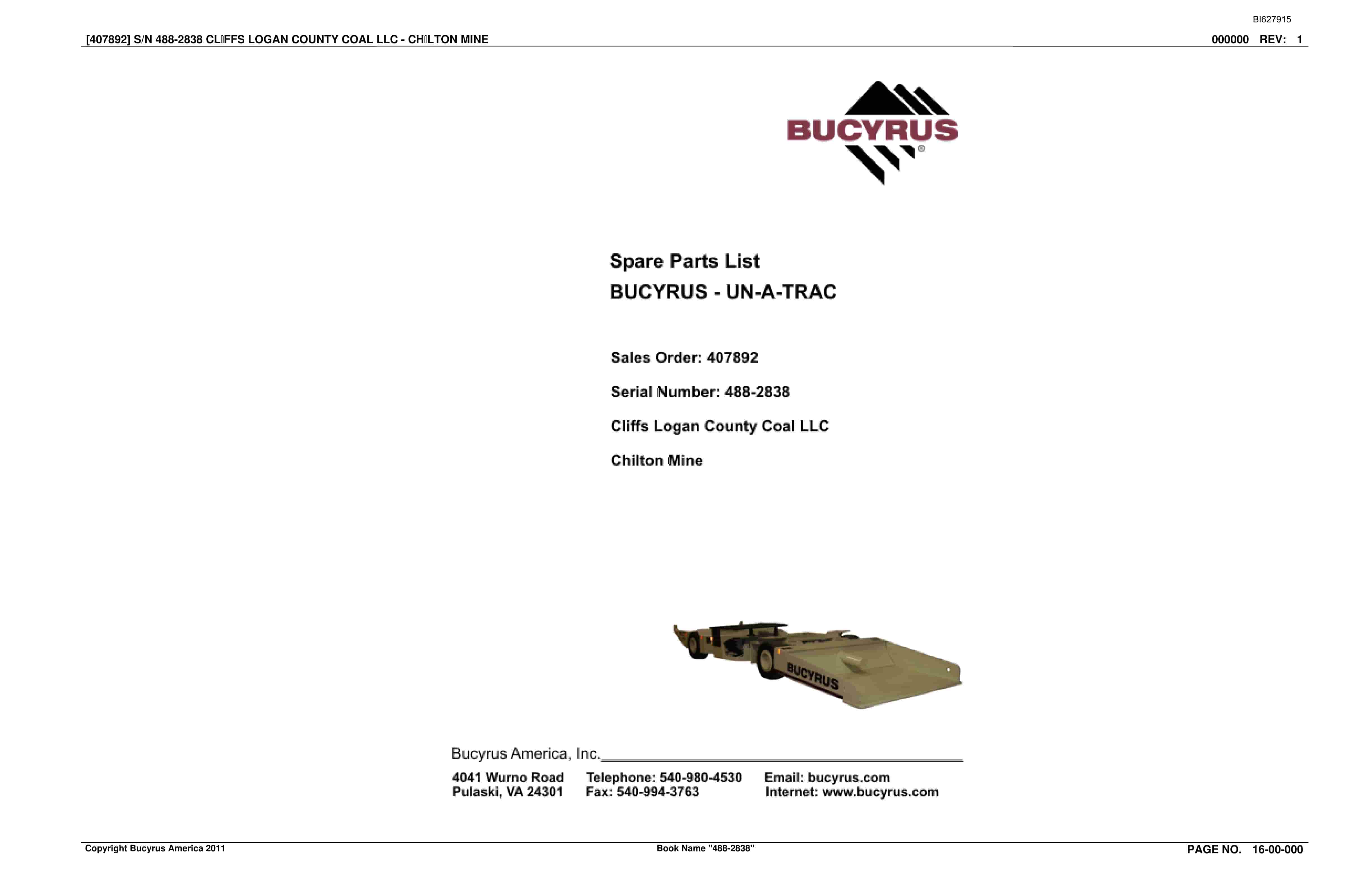 Bucyrus 488-2838 UN-A-TRAC Spare Parts List BI627915