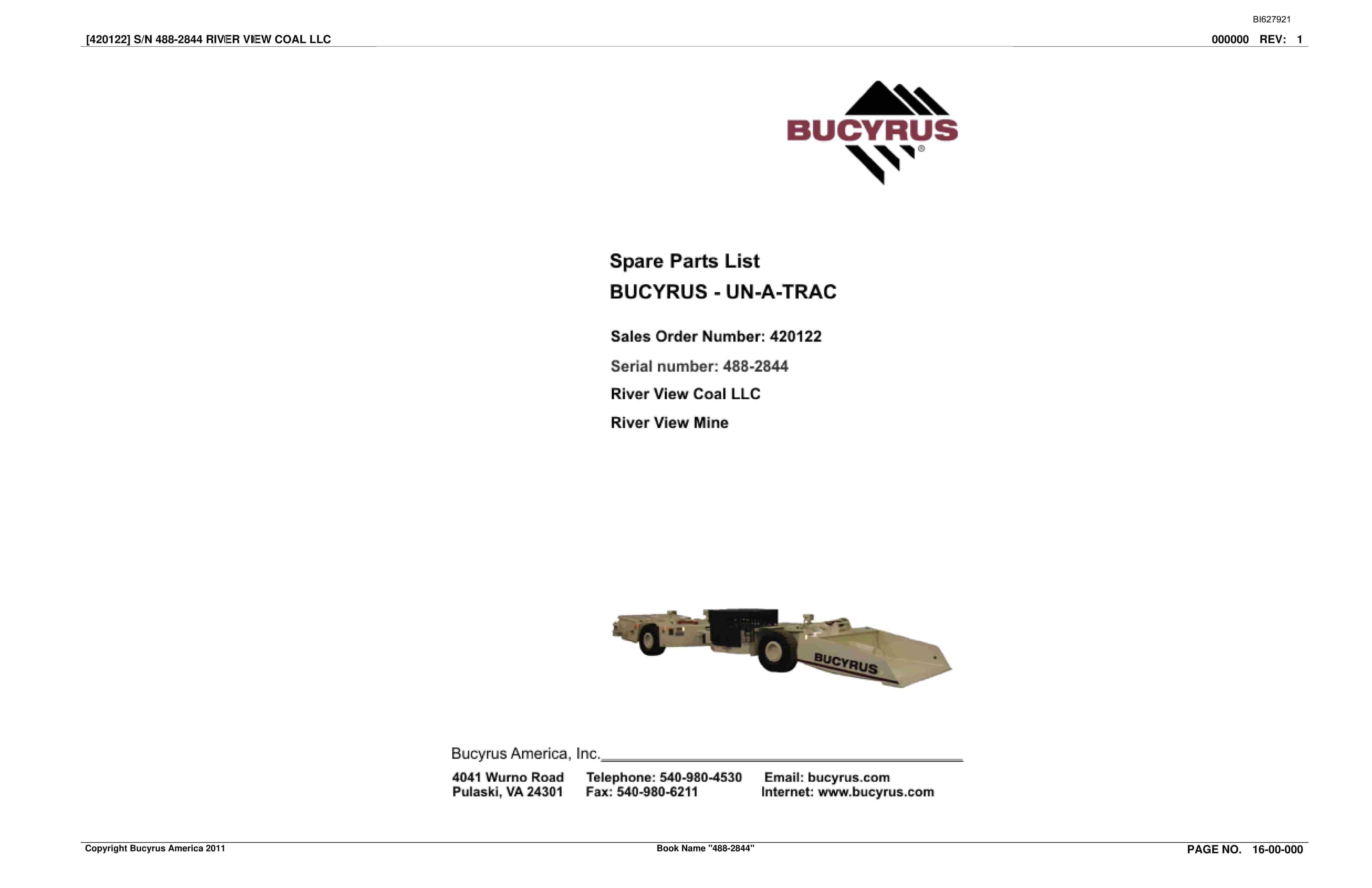 Bucyrus 488-2844 UN-A-TRAC Spare Parts List BI627921