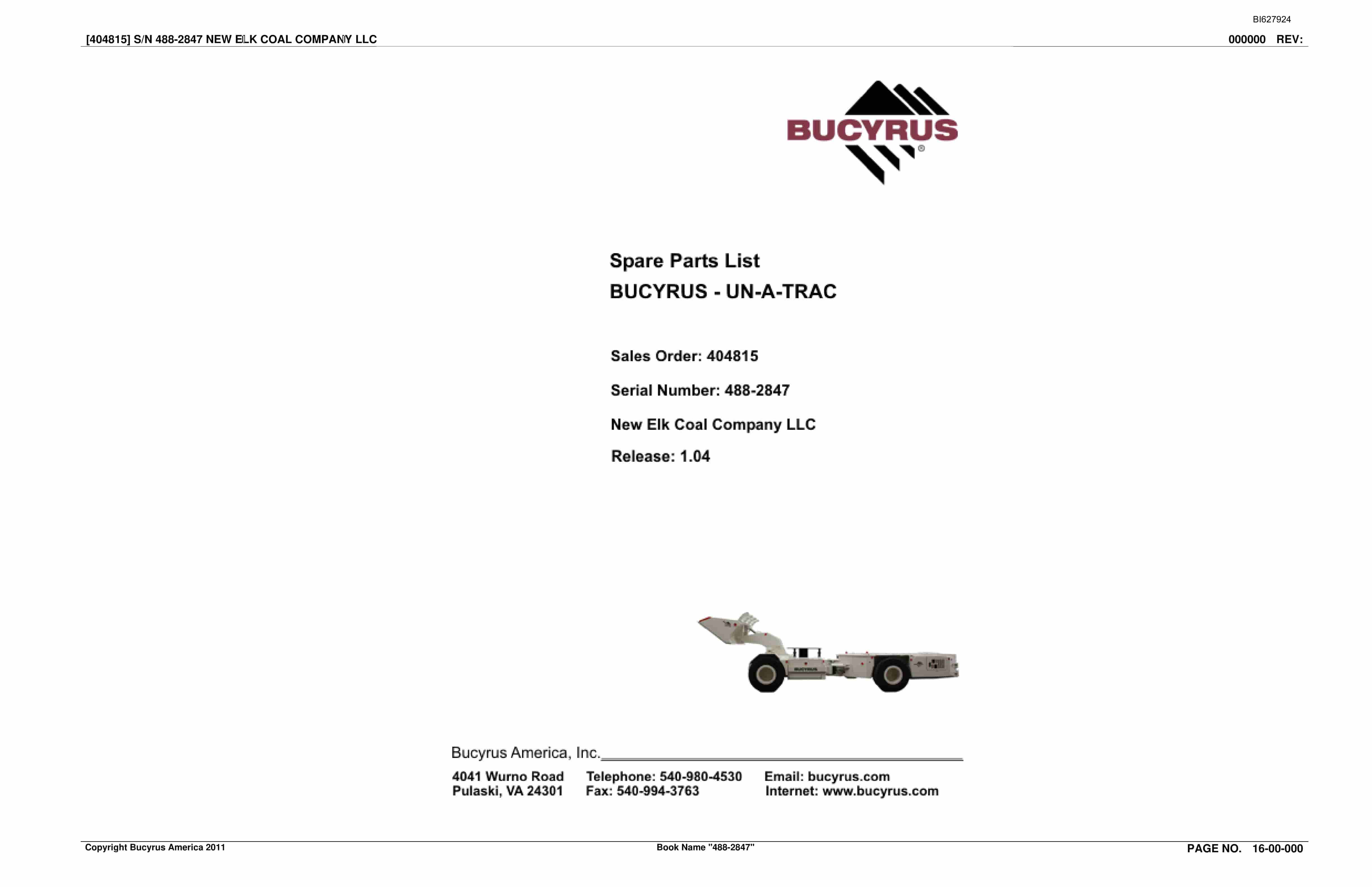 Bucyrus 488-2847 UN-A-TRAC Spare Parts List BI627924