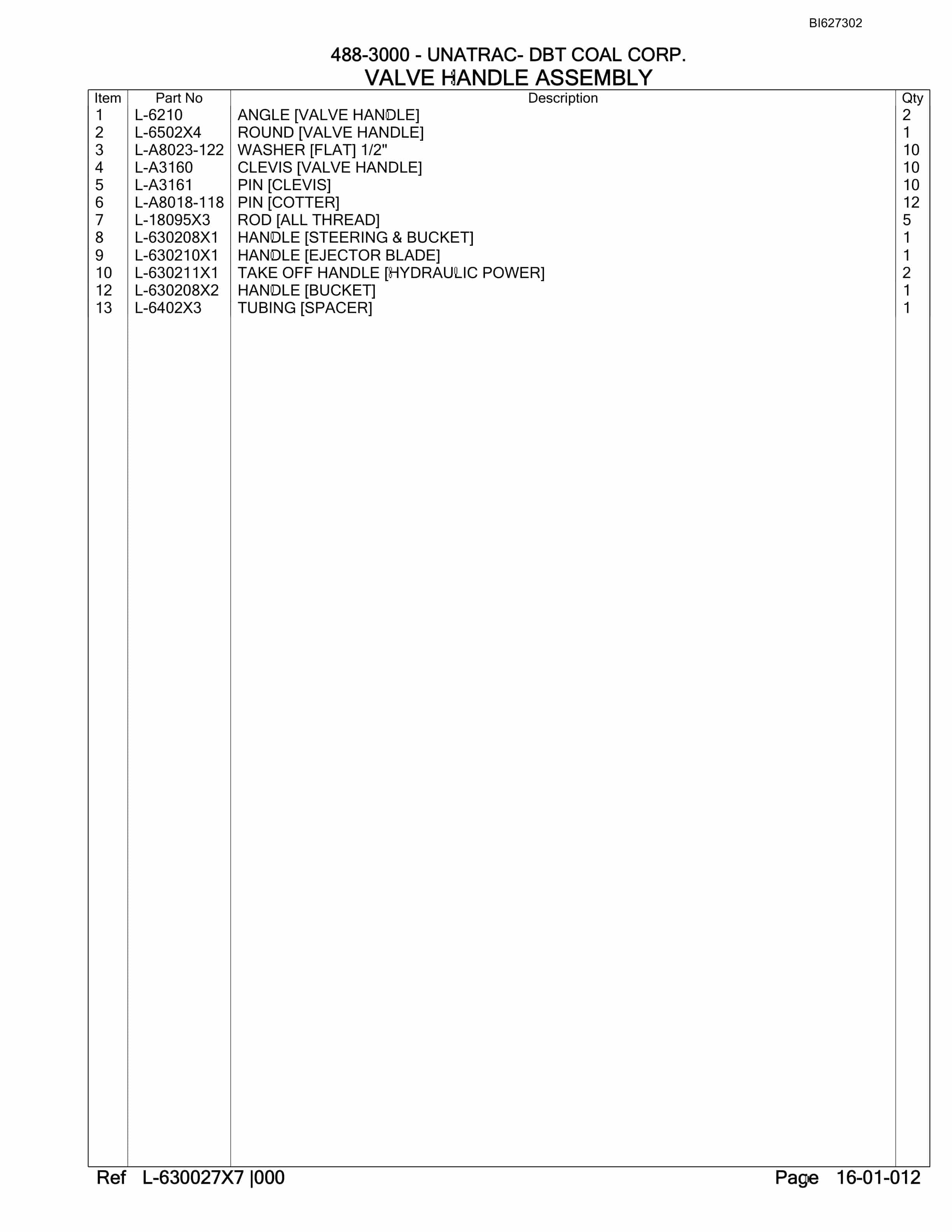 Bucyrus 488-3000 UN-A-TRAC Parts Catalog BI627302-2