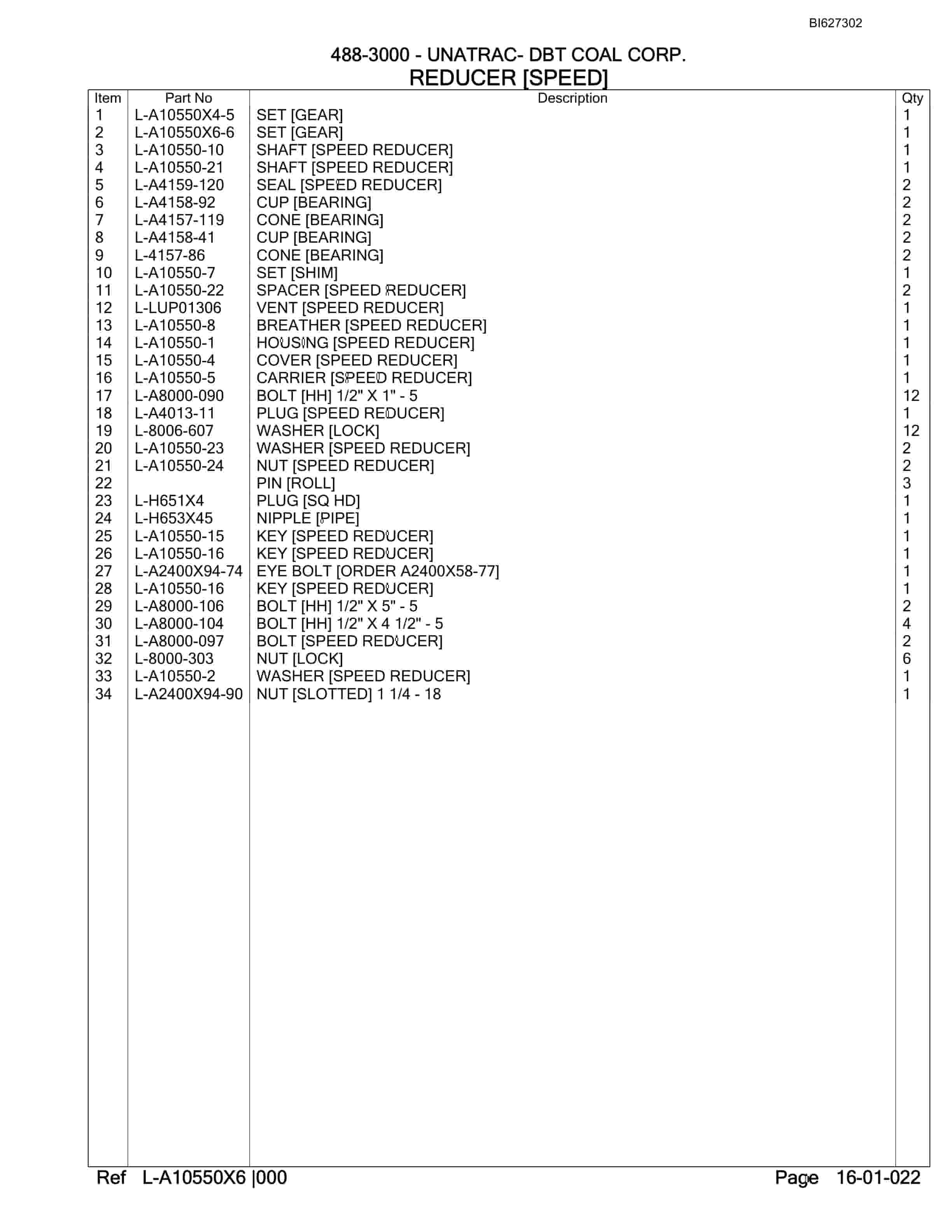 Bucyrus 488-3000 UN-A-TRAC Parts Catalog BI627302-3