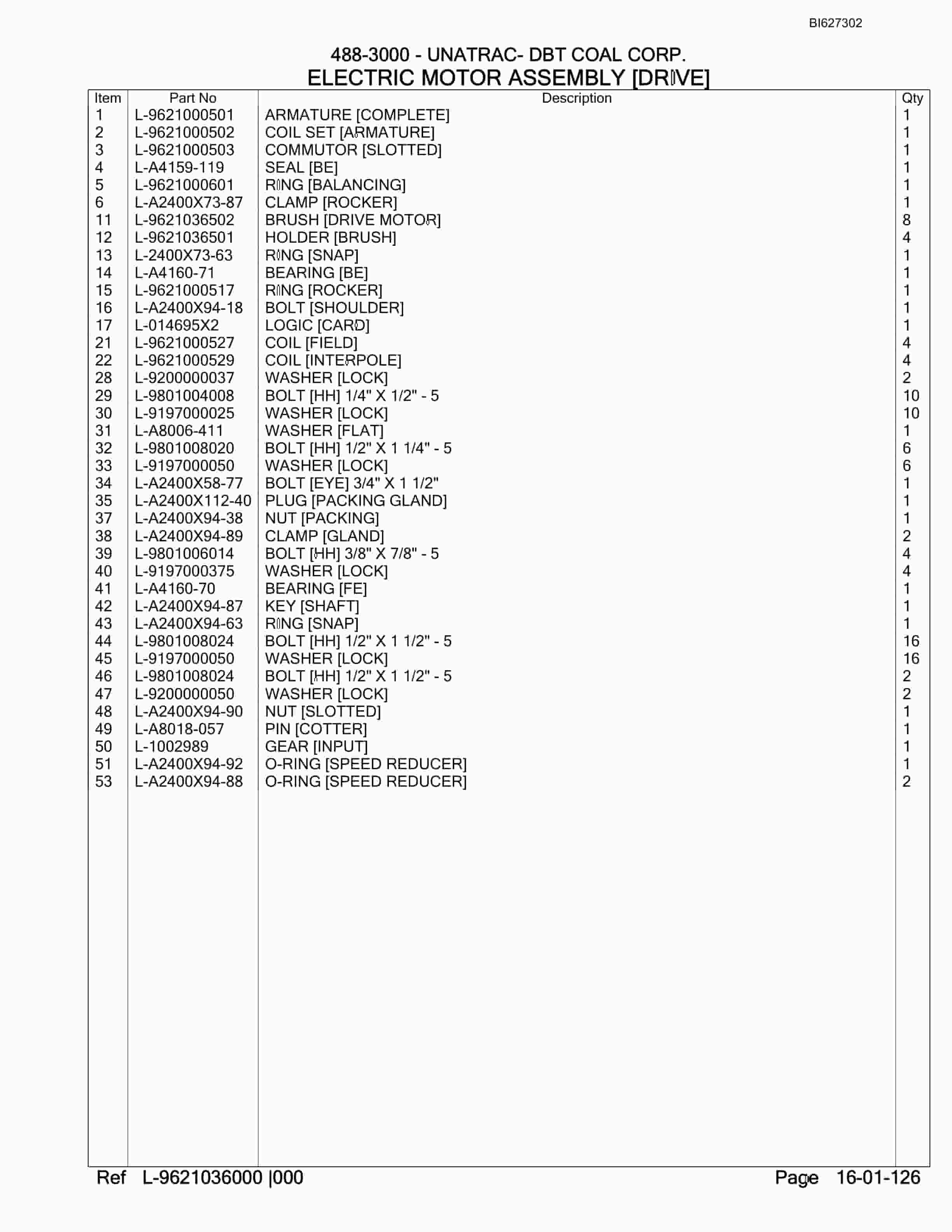 Bucyrus 488-3000 UN-A-TRAC Parts Catalog BI627302-4