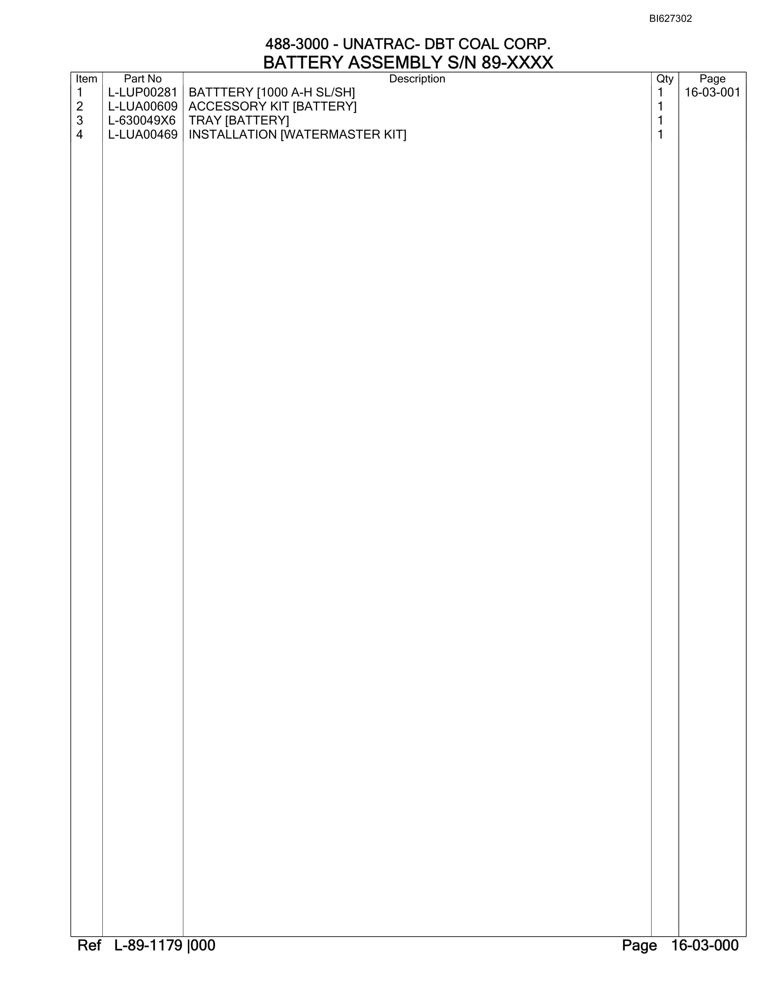 Bucyrus 488-3000 UN-A-TRAC Parts Catalog BI627302-5