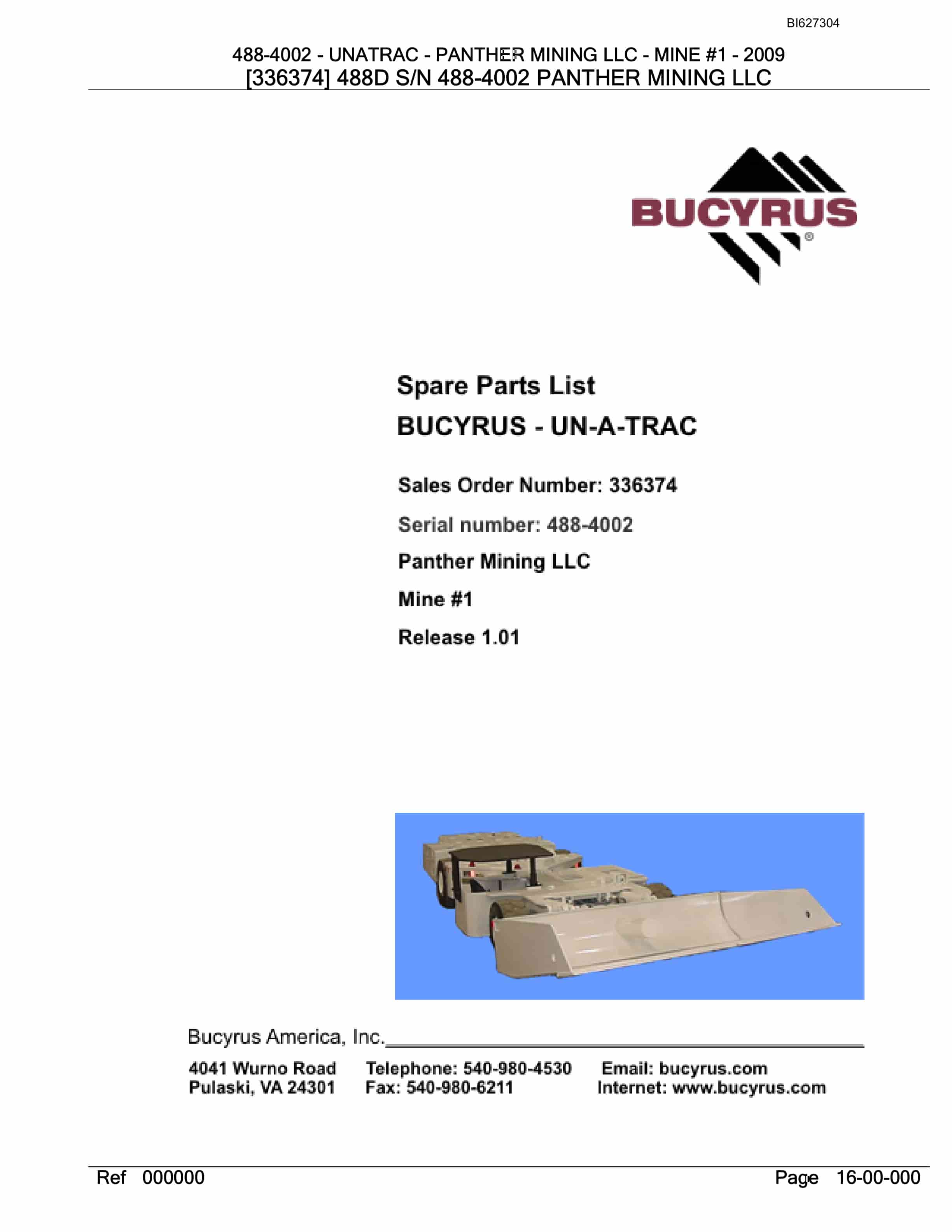 Bucyrus 488-4002 UN-A-TRAC Spare Parts List BI627304