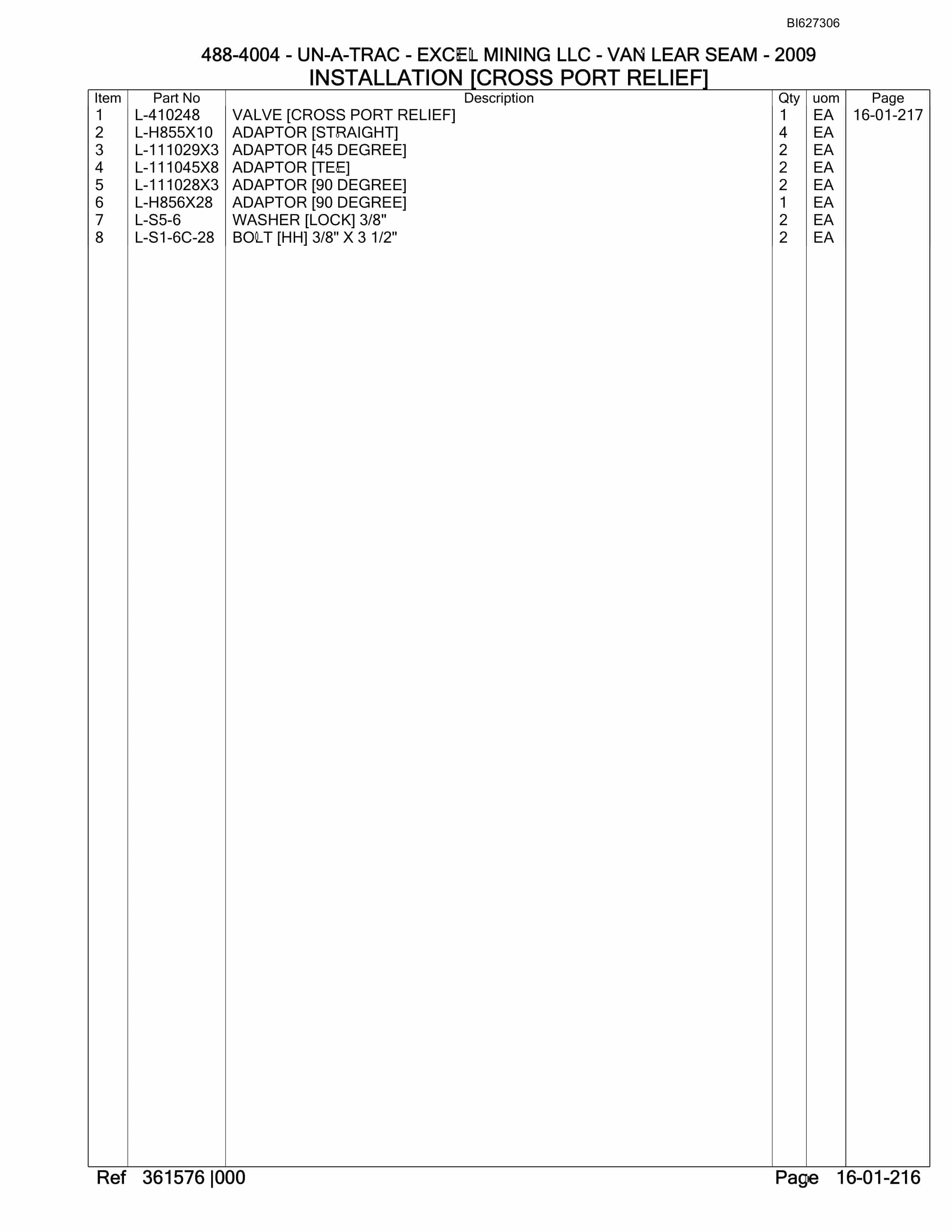 Bucyrus 488-4004 UN-A-TRAC Spare Parts List BI627306-4