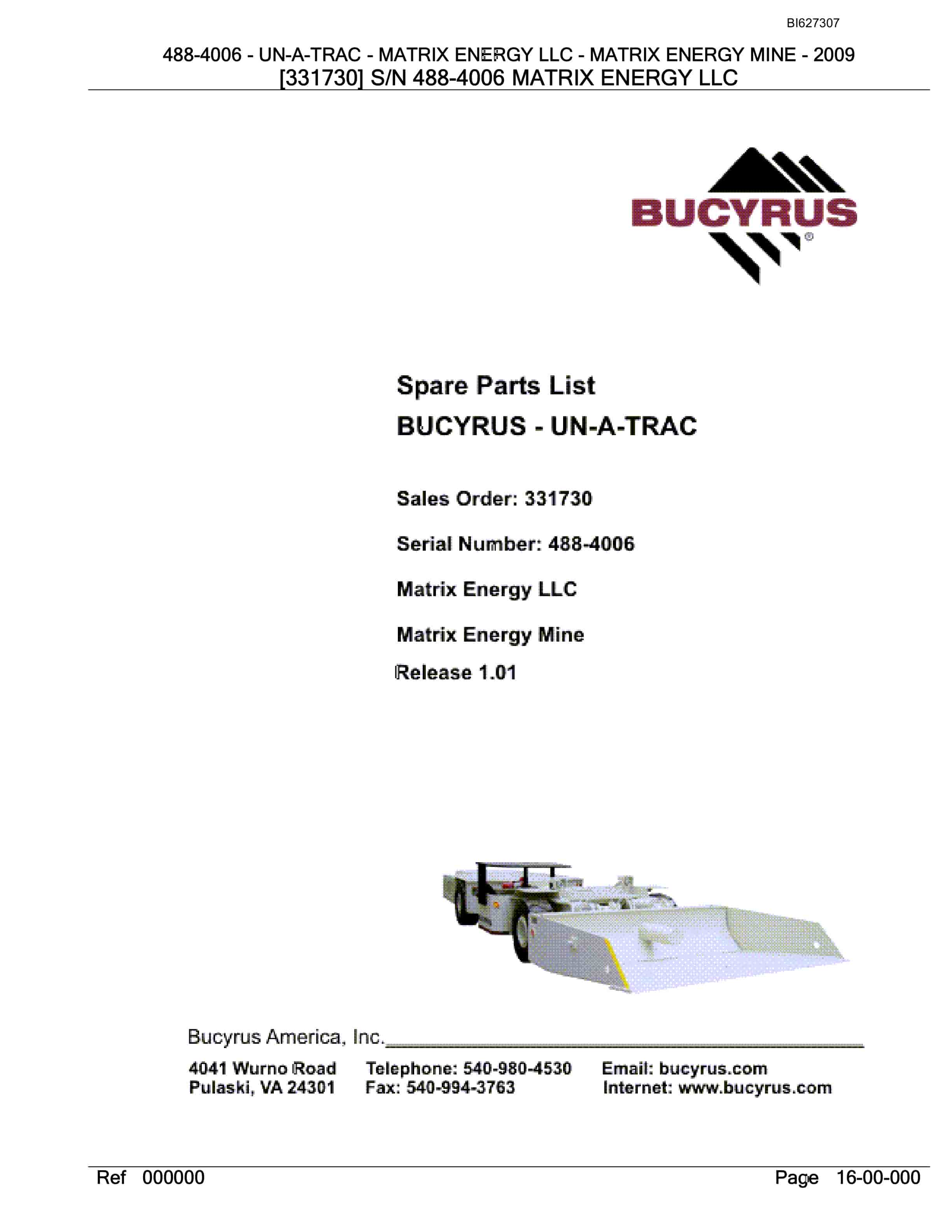 Bucyrus 488-4006 UN-A-TRAC Spare Parts List BI627307