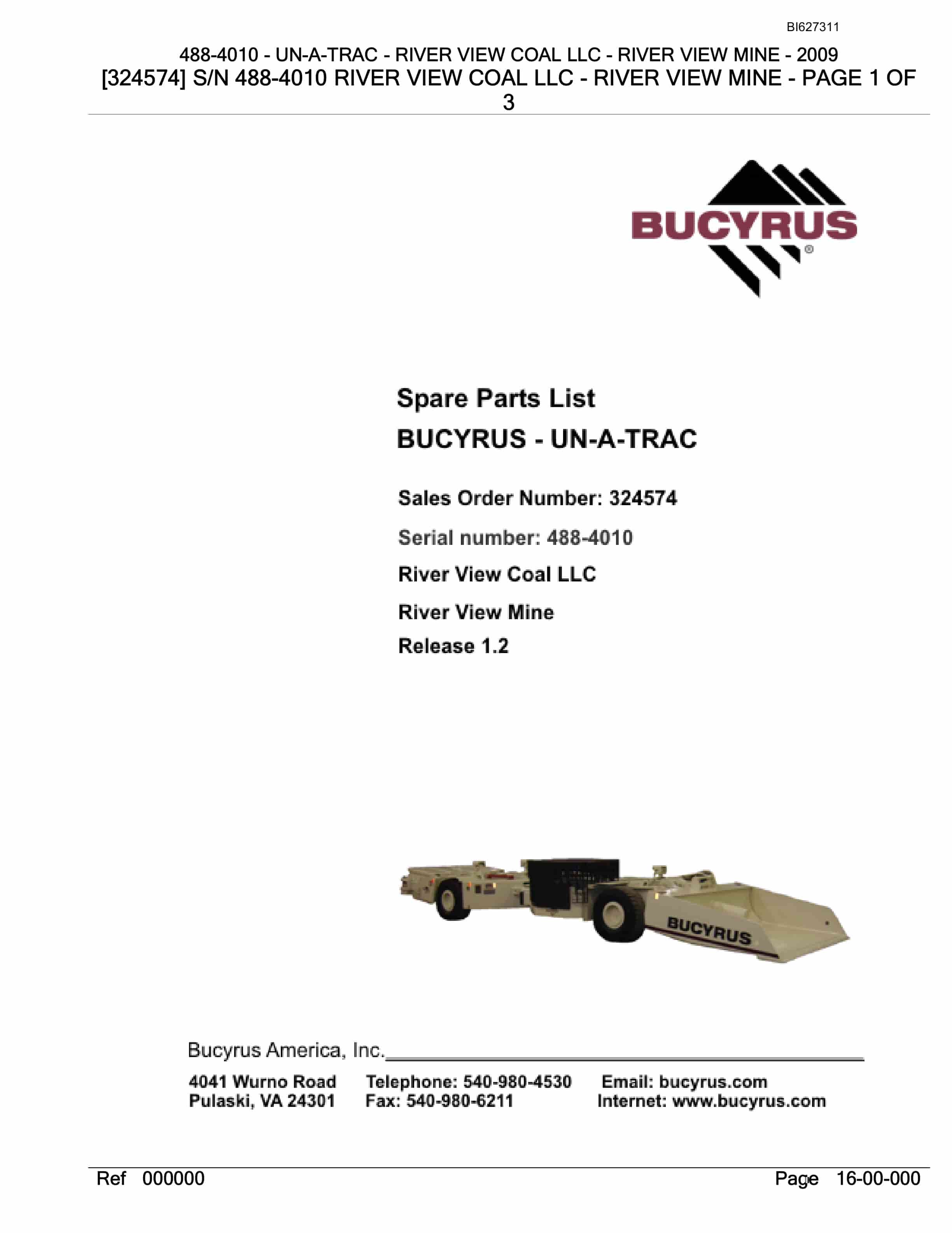 Bucyrus 488-4010 UN-A-TRAC Spare Parts List BI627311