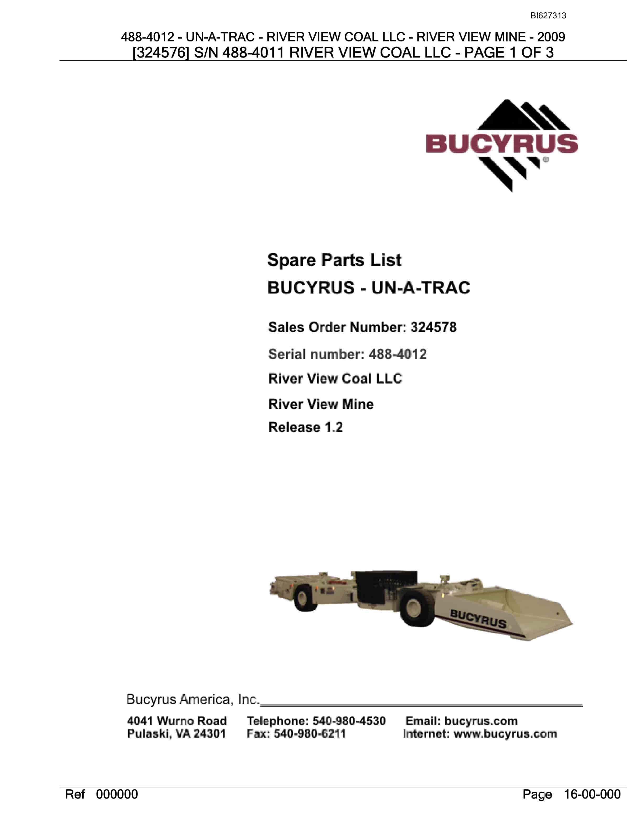 Bucyrus 488-4012 UN-A-TRAC Spare Parts List BI627313