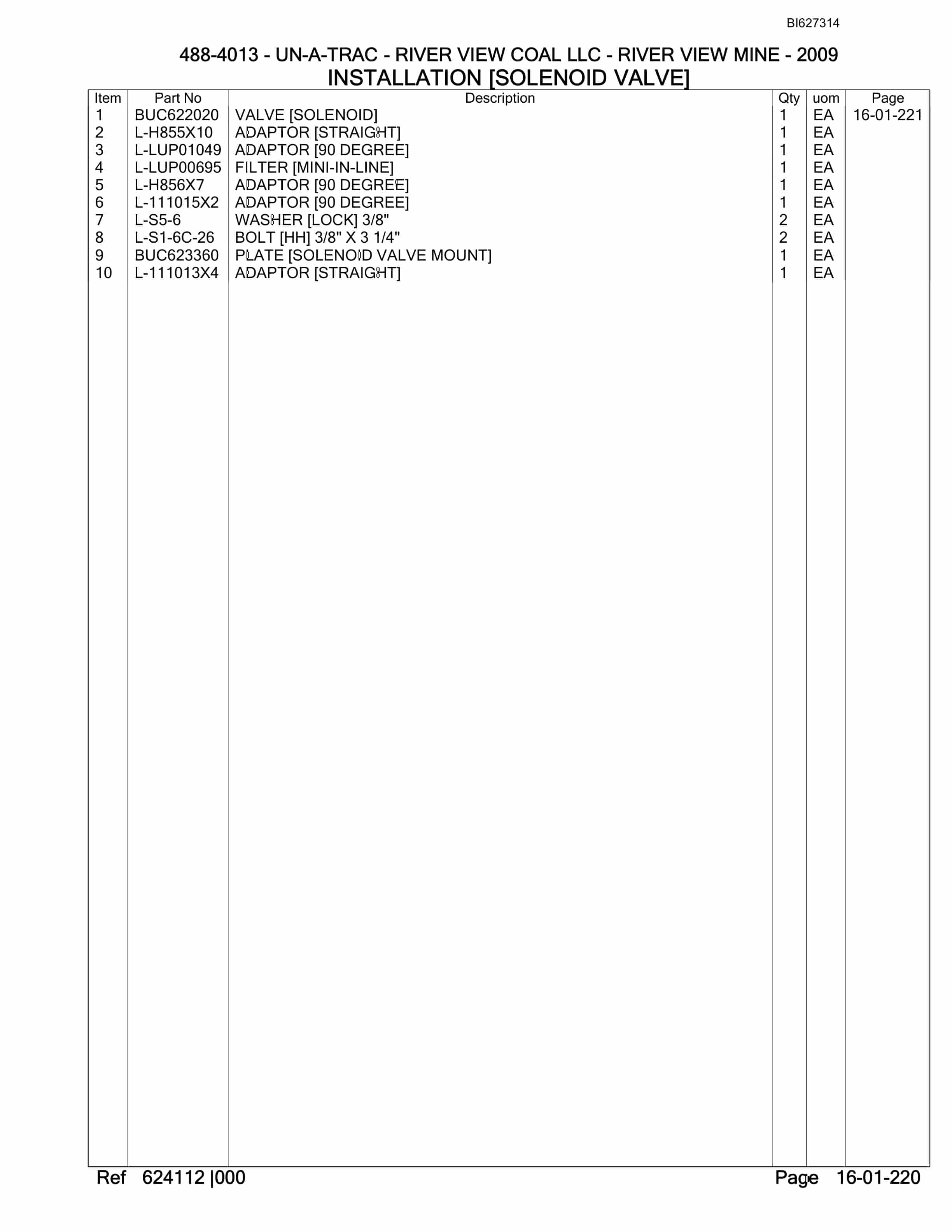 Bucyrus 488-4013 UN-A-TRAC Spare Parts List BI627314-3