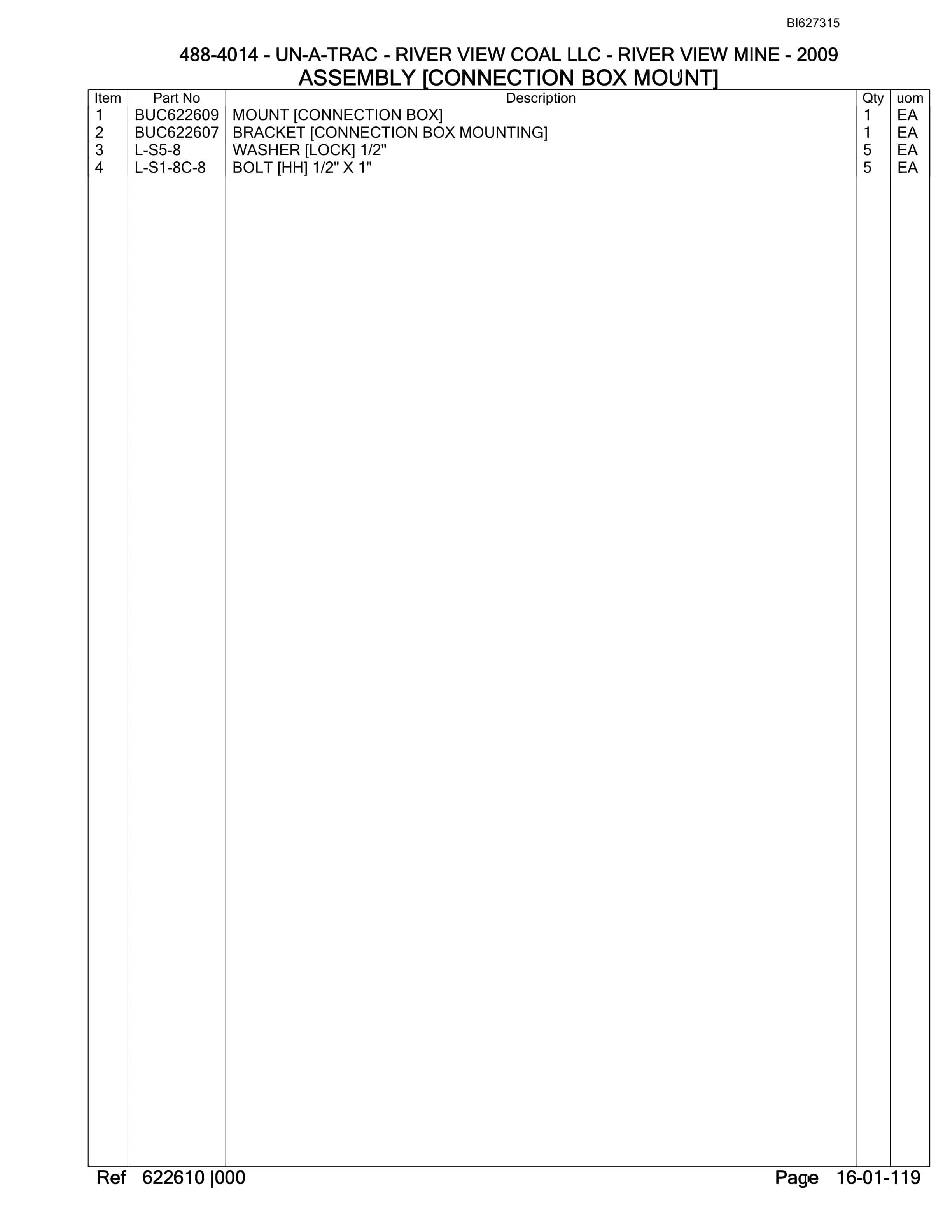 Bucyrus 488-4014 UN-A-TRAC Spare Parts List BI627315-2