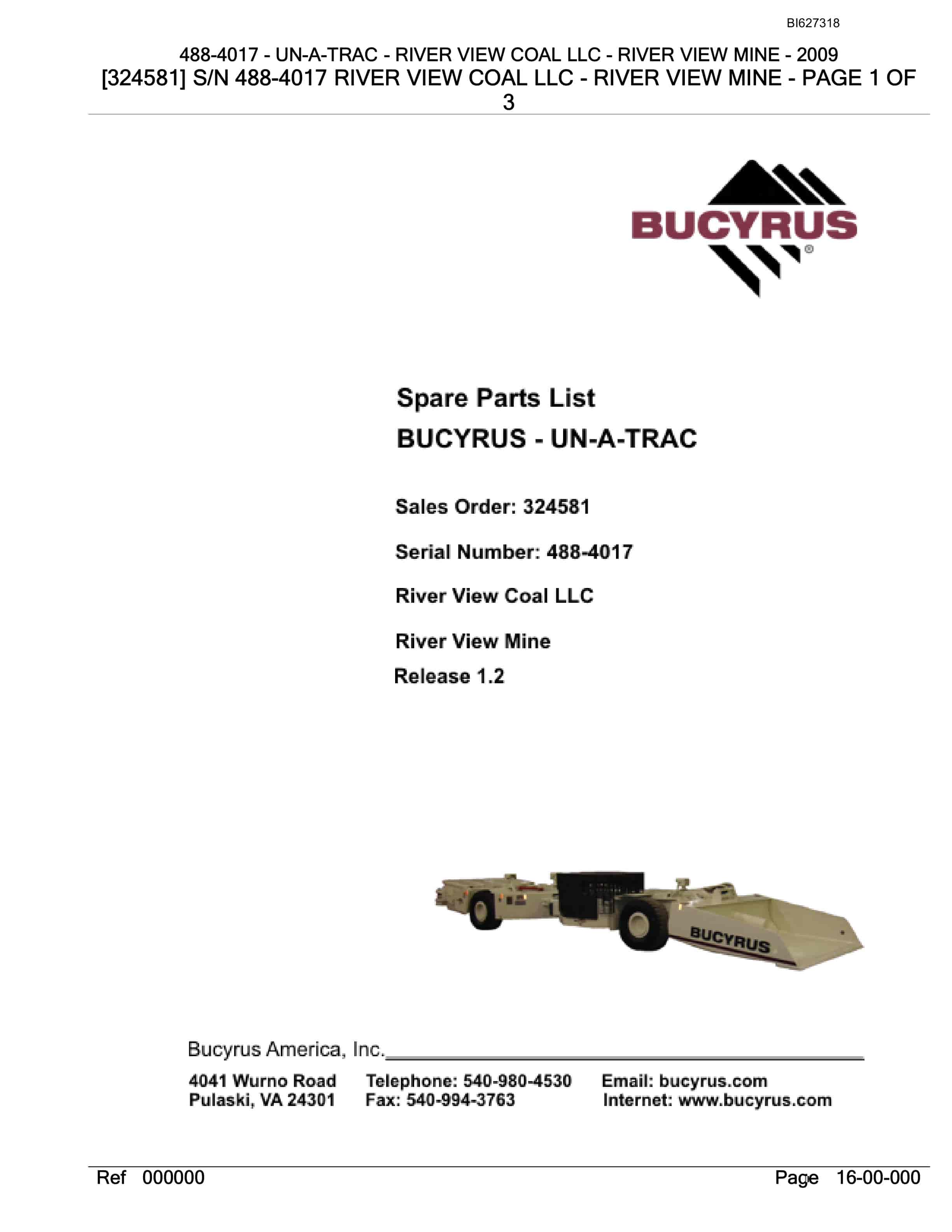Bucyrus 488-4017 UN-A-TRAC Spare Parts List BI627318